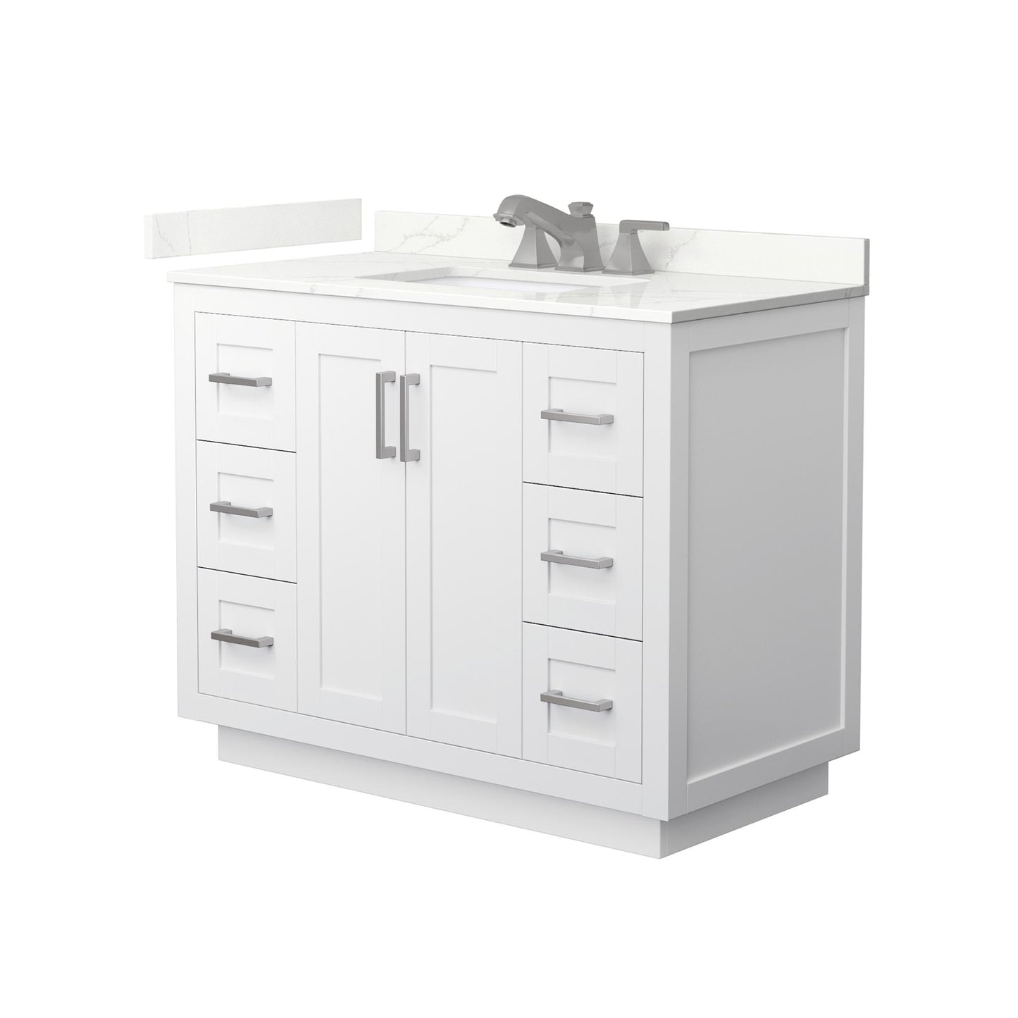 Wyndham Collection Miranda 42" Single Bathroom Vanity in White, Giotto Quartz Countertop, Undermount Square Sink (3-Hole), Brushed Nickel Trim