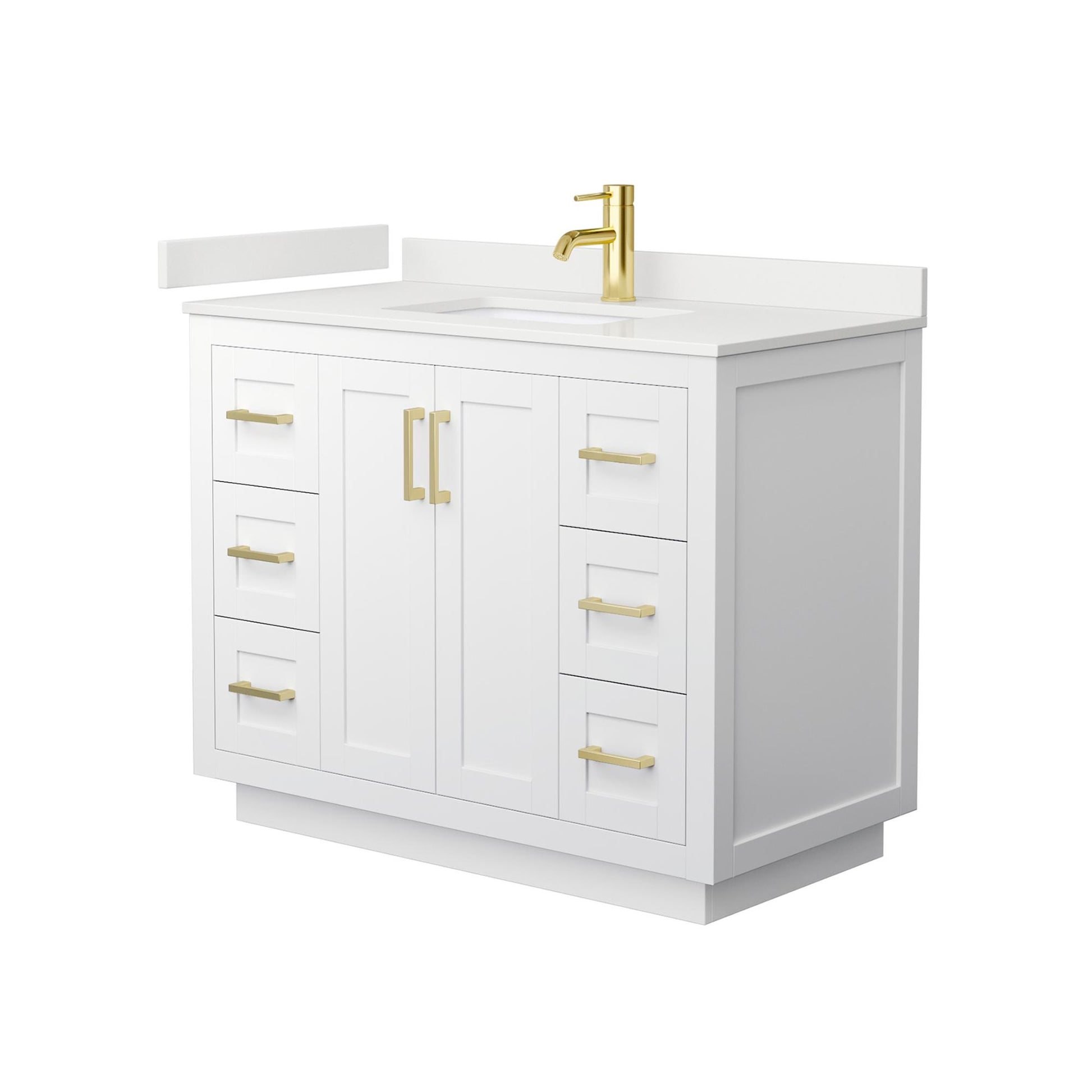 Wyndham Collection Miranda 42" Single Bathroom Vanity in White, White Quartz Countertop, Undermount Square Sink (1-Hole), Brushed Gold Trim