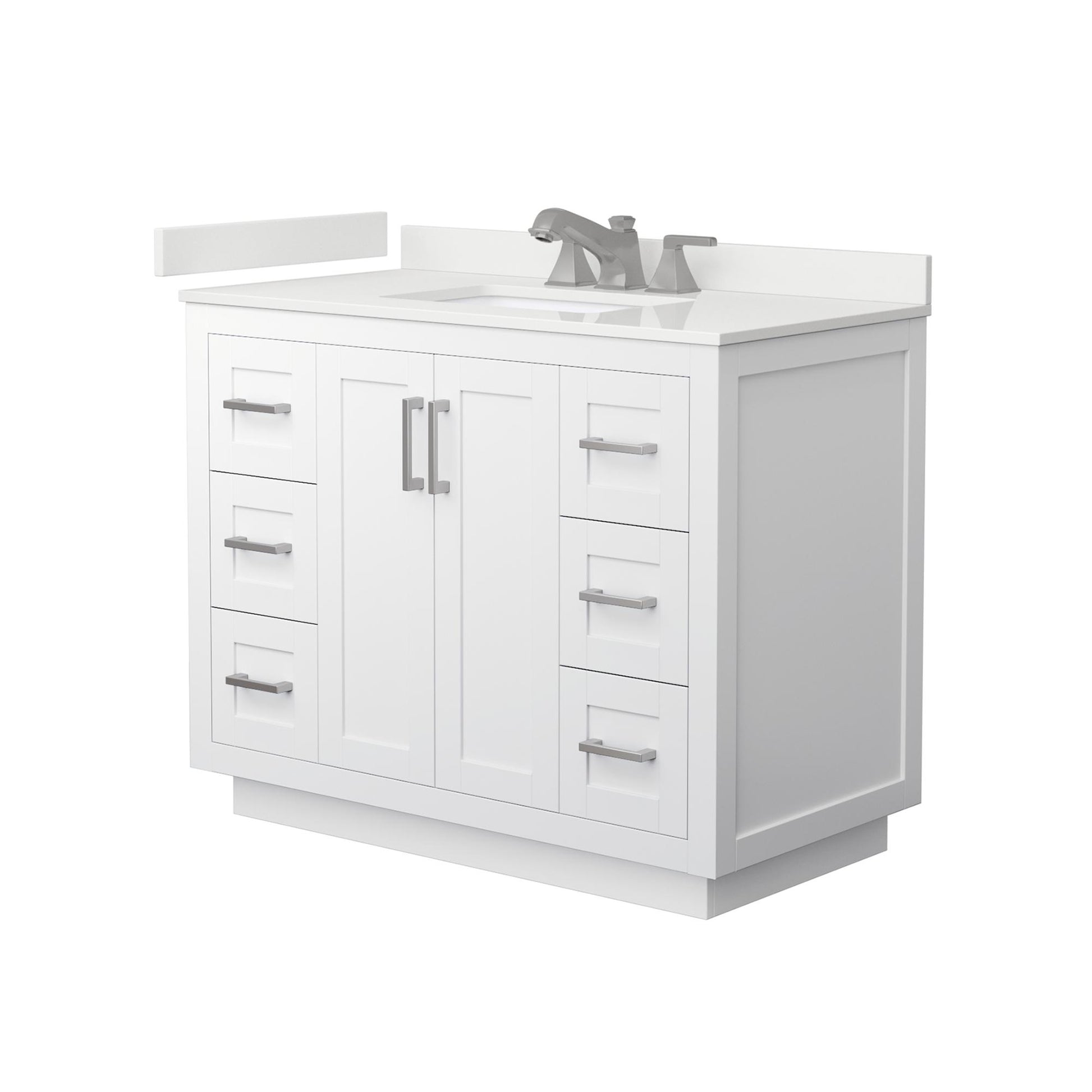 Wyndham Collection Miranda 42" Single Bathroom Vanity in White, White Quartz Countertop, Undermount Square Sink (3-Hole), Brushed Nickel Trim
