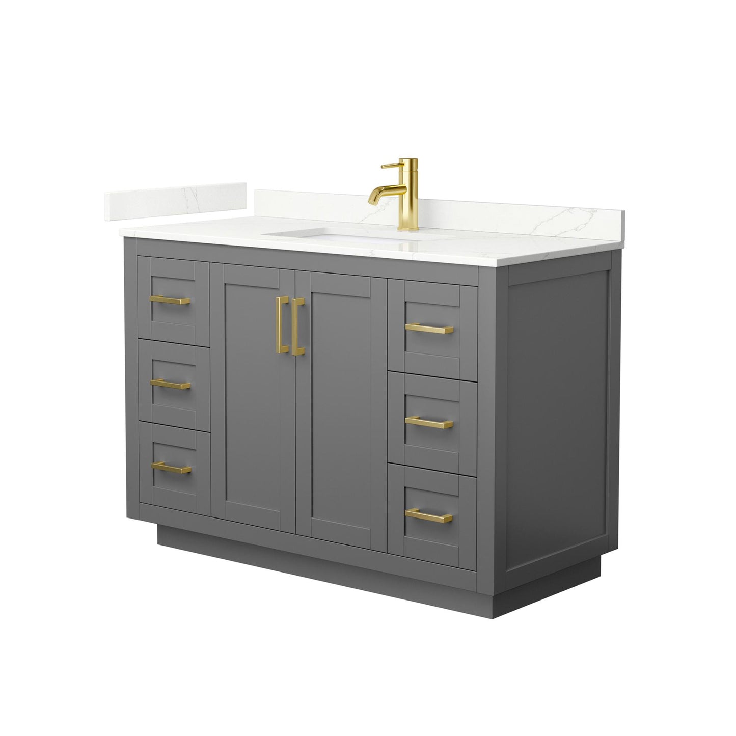 Wyndham Collection Miranda 48" Single Bathroom Vanity in Dark Gray, Giotto Quartz Countertop, Undermount Square Sink (1-Hole), Brushed Gold Trim