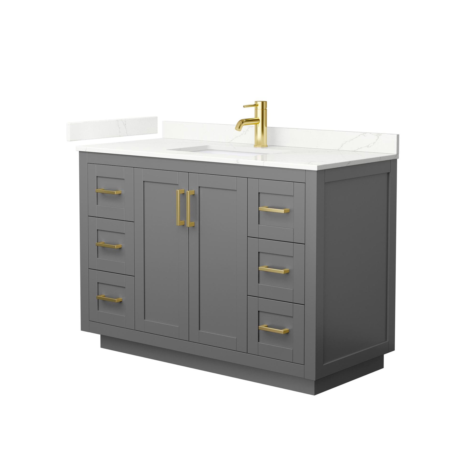 Wyndham Collection Miranda 48" Single Bathroom Vanity in Dark Gray, Giotto Quartz Countertop, Undermount Square Sink (1-Hole), Brushed Gold Trim