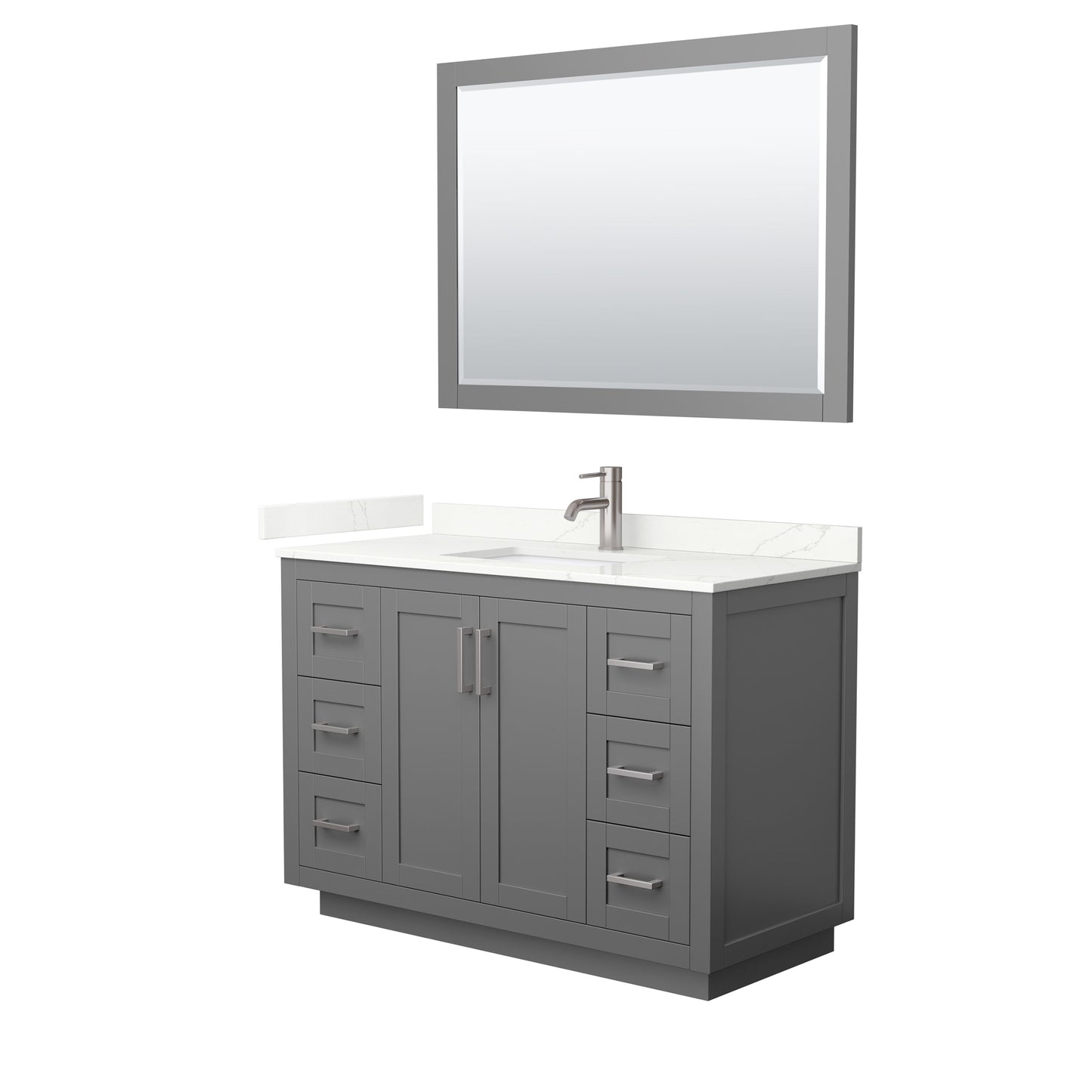 Wyndham Collection Miranda 48" Single Bathroom Vanity in Dark Gray, Giotto Quartz Countertop, Undermount Square Sink (1-Hole), Brushed Nickel Trim, 46" Mirror