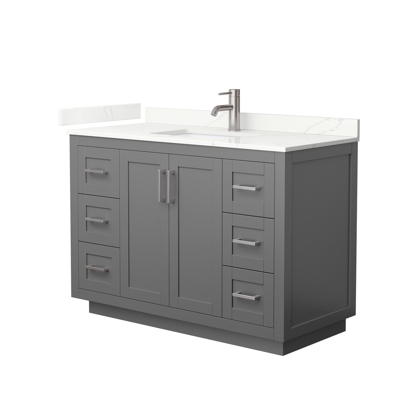 Wyndham Collection Miranda 48" Single Bathroom Vanity in Dark Gray, Giotto Quartz Countertop, Undermount Square Sink (1-Hole), Brushed Nickel Trim
