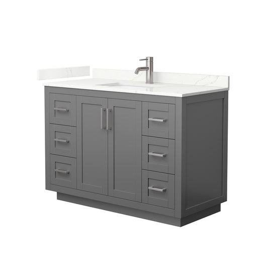 Wyndham Collection Miranda 48" Single Bathroom Vanity in Dark Gray, Giotto Quartz Countertop, Undermount Square Sink (1-Hole), Brushed Nickel Trim