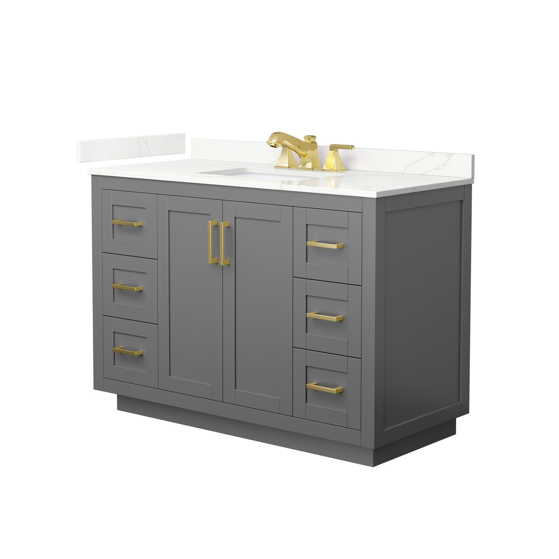 Wyndham Collection Miranda 48" Single Bathroom Vanity in Dark Gray, Giotto Quartz Countertop, Undermount Square Sink (3-Hole), Brushed Gold Trim