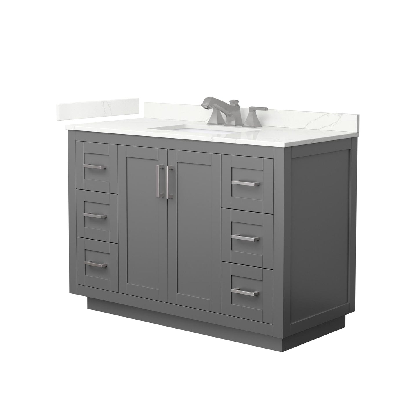 Wyndham Collection Miranda 48" Single Bathroom Vanity in Dark Gray, Giotto Quartz Countertop, Undermount Square Sink (3-Hole), Brushed Nickel Trim
