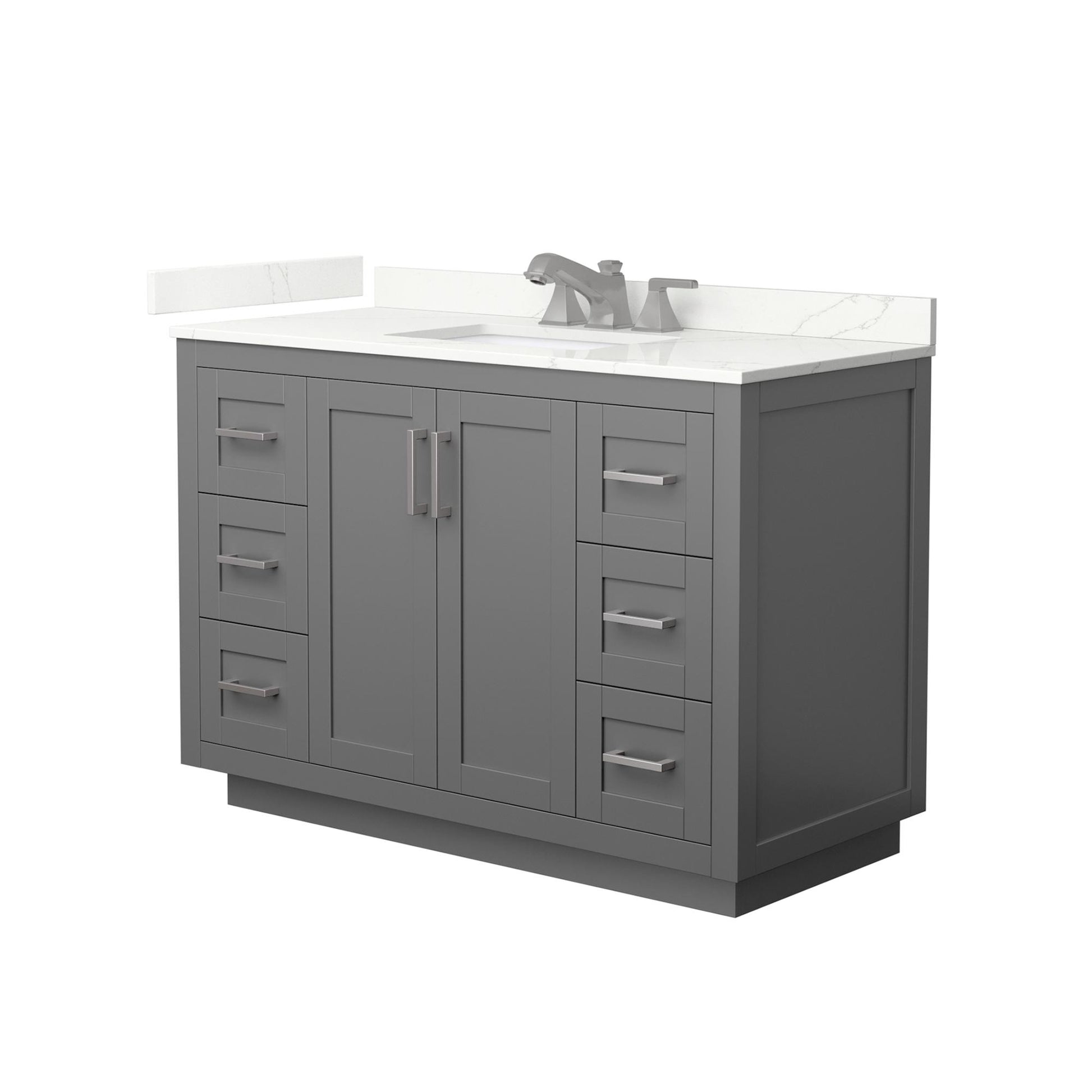 Wyndham Collection Miranda 48" Single Bathroom Vanity in Dark Gray, Giotto Quartz Countertop, Undermount Square Sink (3-Hole), Brushed Nickel Trim