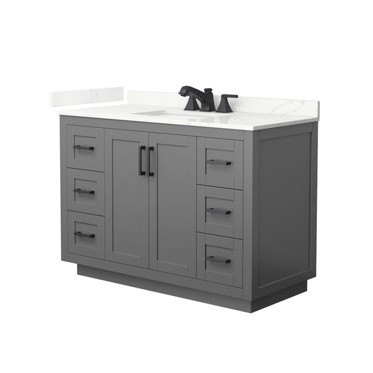 Wyndham Collection Miranda 48" Single Bathroom Vanity in Dark Gray, Giotto Quartz Countertop, Undermount Square Sink (3-Hole), Matte Black Trim