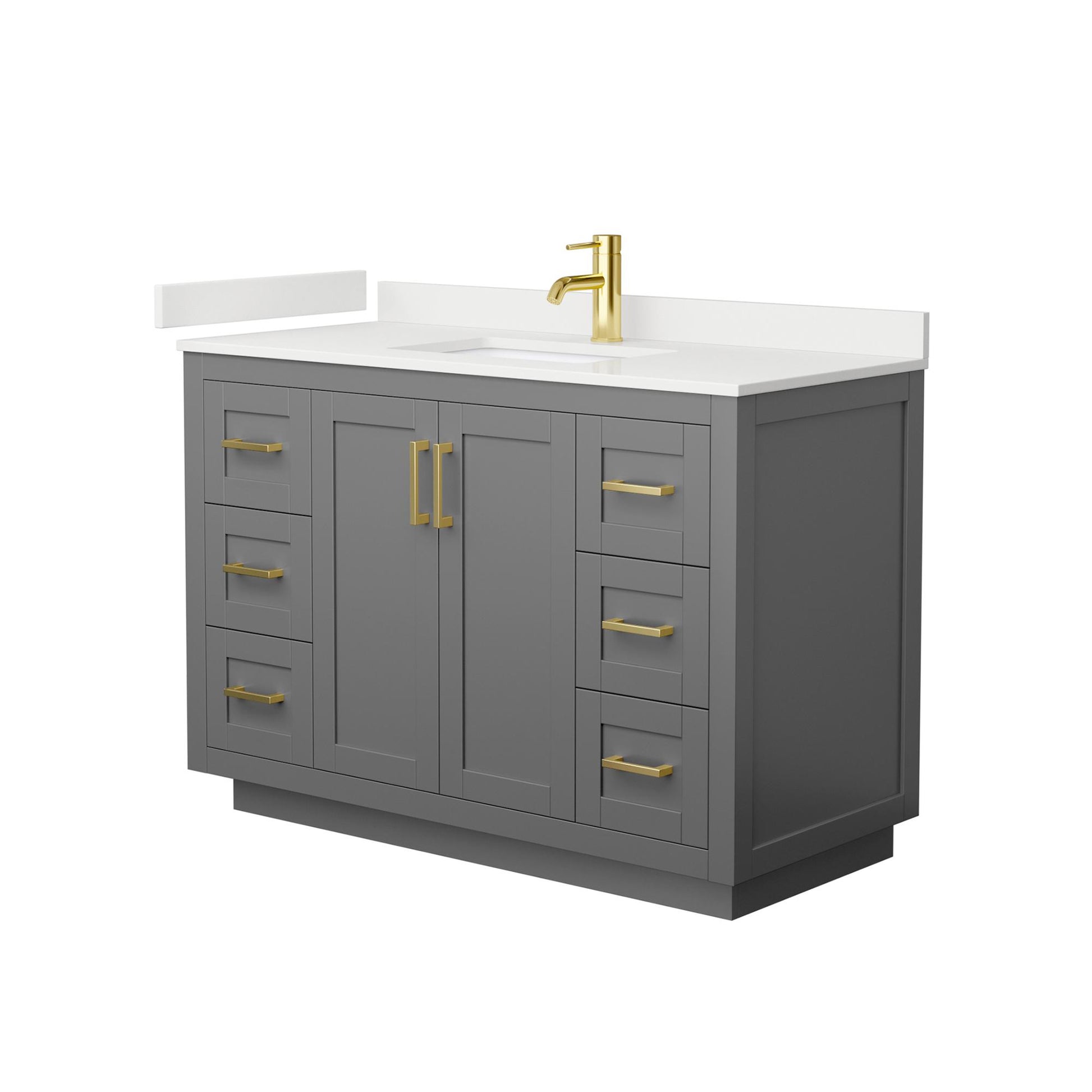Wyndham Collection Miranda 48" Single Bathroom Vanity in Dark Gray, White Quartz Countertop, Undermount Square Sink (1-Hole), Brushed Gold Trim