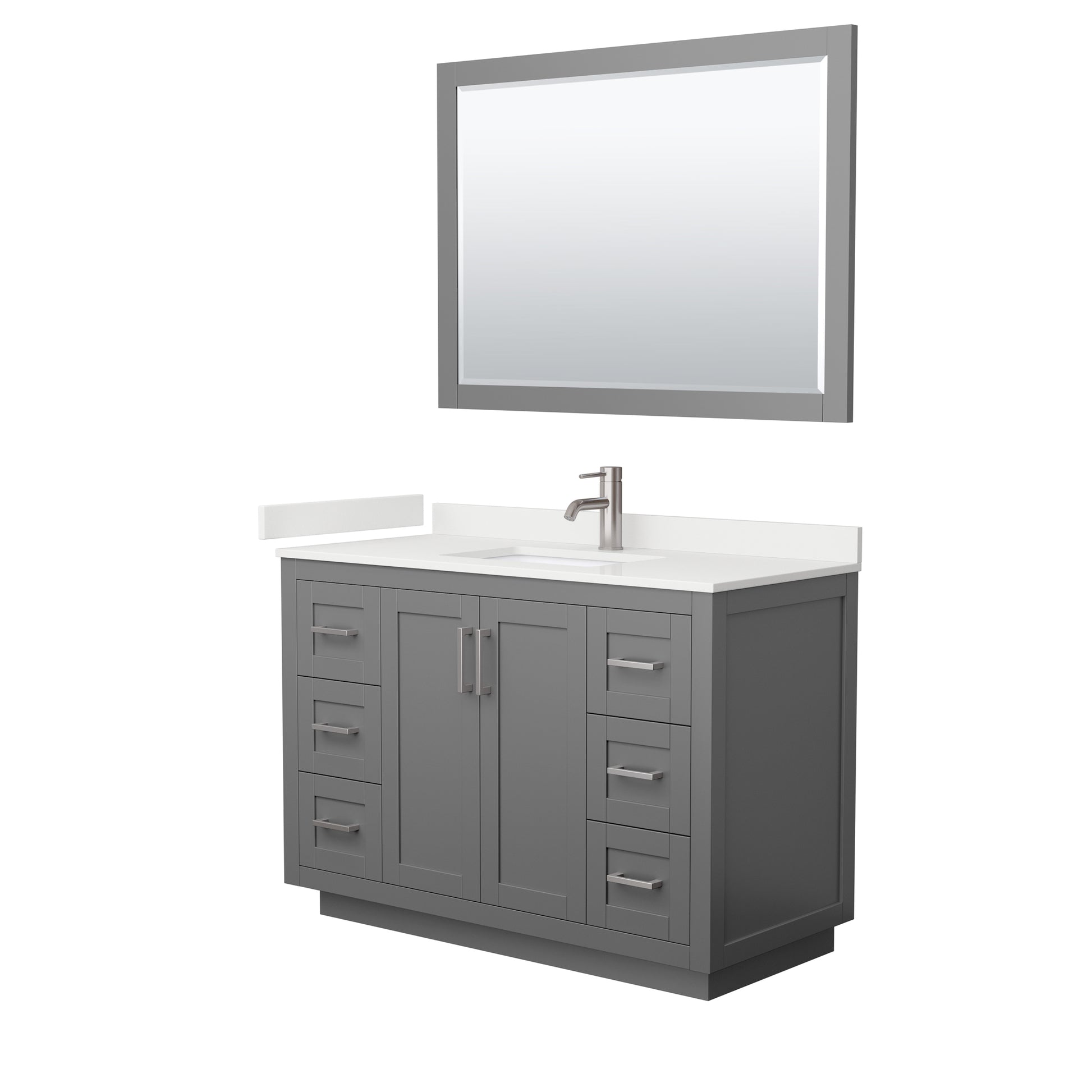 Wyndham Collection Miranda 48" Single Bathroom Vanity in Dark Gray, White Quartz Countertop, Undermount Square Sink (1-Hole), Brushed Nickel Trim, 46" Mirror