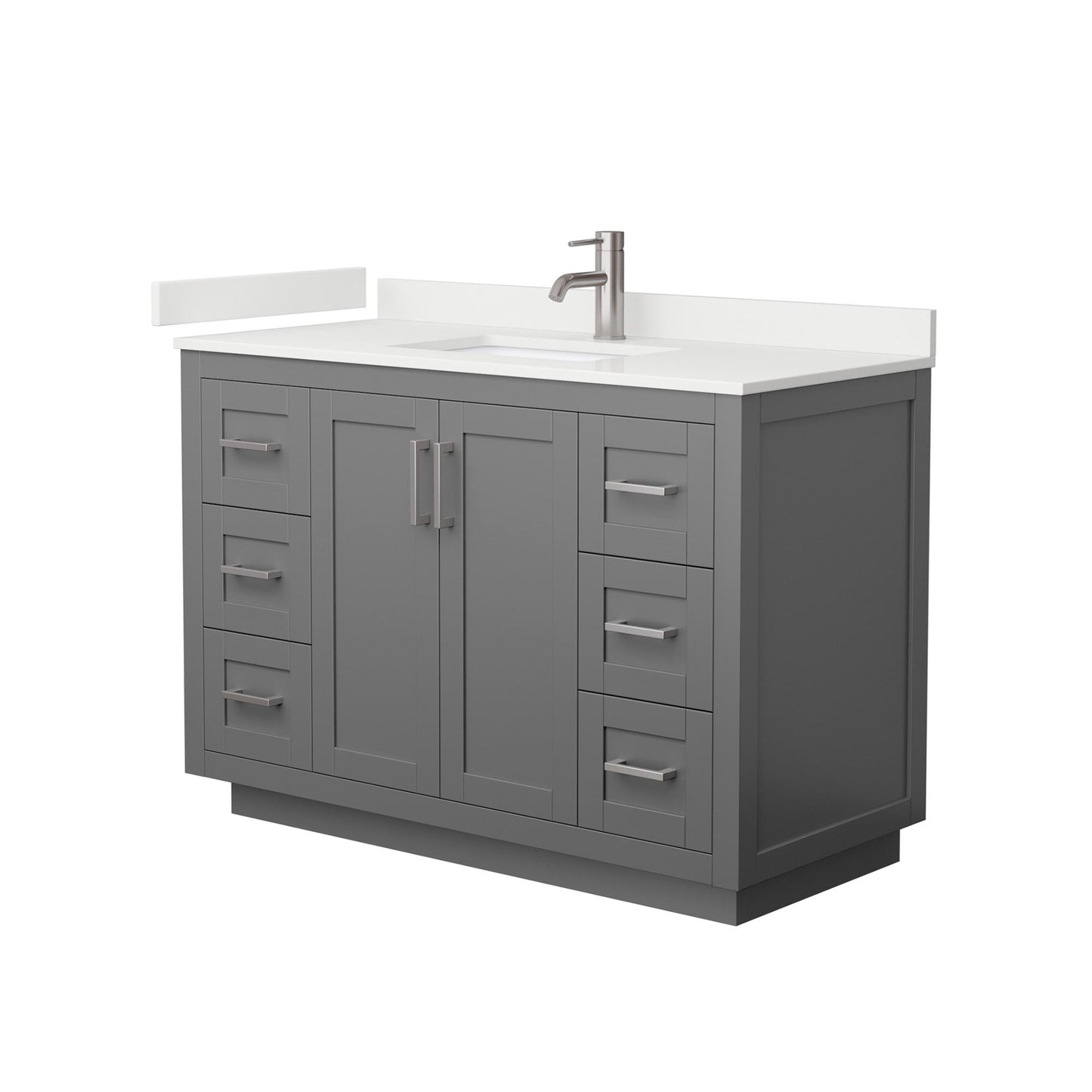 Wyndham Collection Miranda 48" Single Bathroom Vanity in Dark Gray, White Quartz Countertop, Undermount Square Sink (1-Hole), Brushed Nickel Trim
