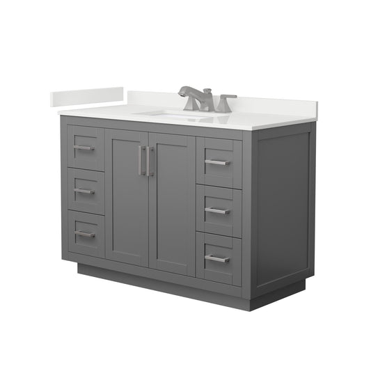 Wyndham Collection Miranda 48" Single Bathroom Vanity in Dark Gray, White Quartz Countertop, Undermount Square Sink (3-Hole), Brushed Nickel Trim