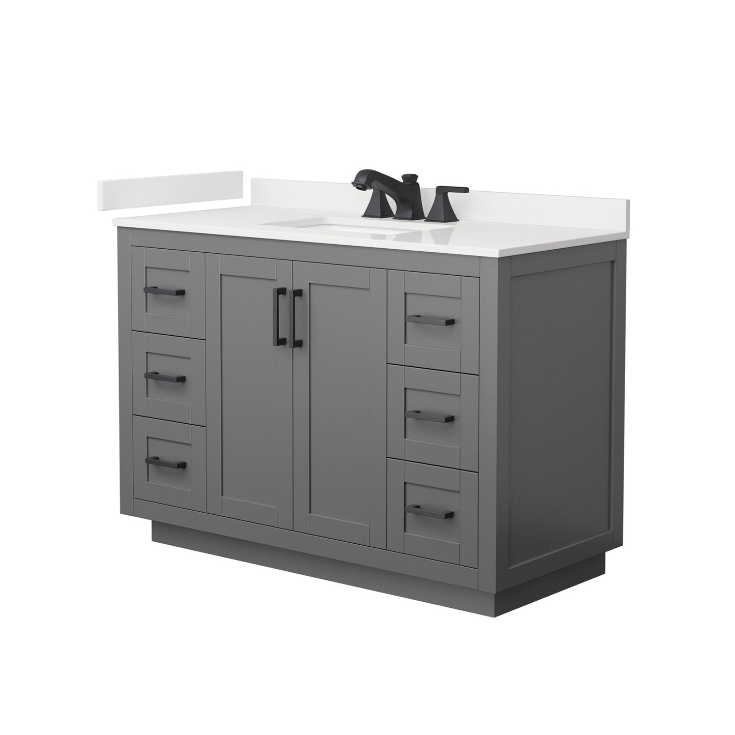 Wyndham Collection Miranda 48" Single Bathroom Vanity in Dark Gray, White Quartz Countertop, Undermount Square Sink (3-Hole), Matte Black Trim