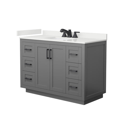 Wyndham Collection Miranda 48" Single Bathroom Vanity in Dark Gray, White Quartz Countertop, Undermount Square Sink (3-Hole), Matte Black Trim