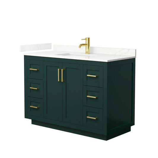 Wyndham Collection Miranda 48" Single Bathroom Vanity in Green, Giotto Quartz Countertop, Undermount Square Sink (1-Hole), Brushed Gold Trim