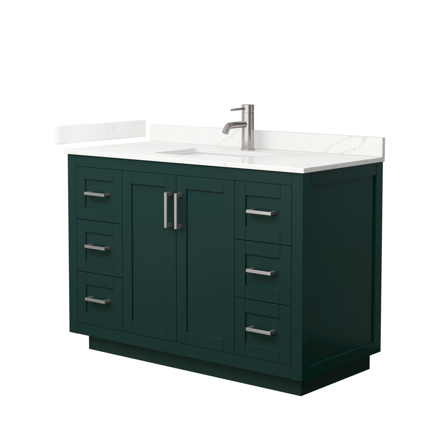 Wyndham Collection Miranda 48" Single Bathroom Vanity in Green, Giotto Quartz Countertop, Undermount Square Sink (1-Hole), Brushed Nickel Trim