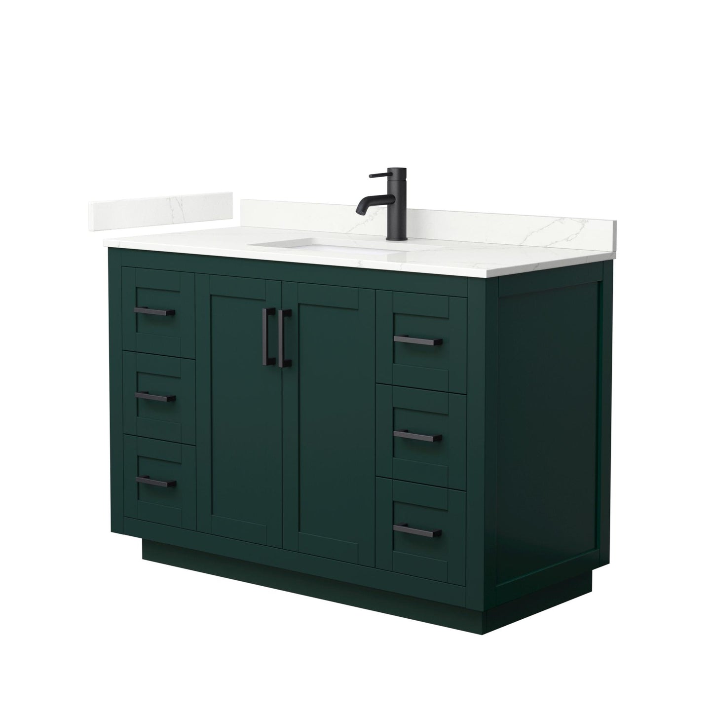 Wyndham Collection Miranda 48" Single Bathroom Vanity in Green, Giotto Quartz Countertop, Undermount Square Sink (1-Hole), Matte Black Trim