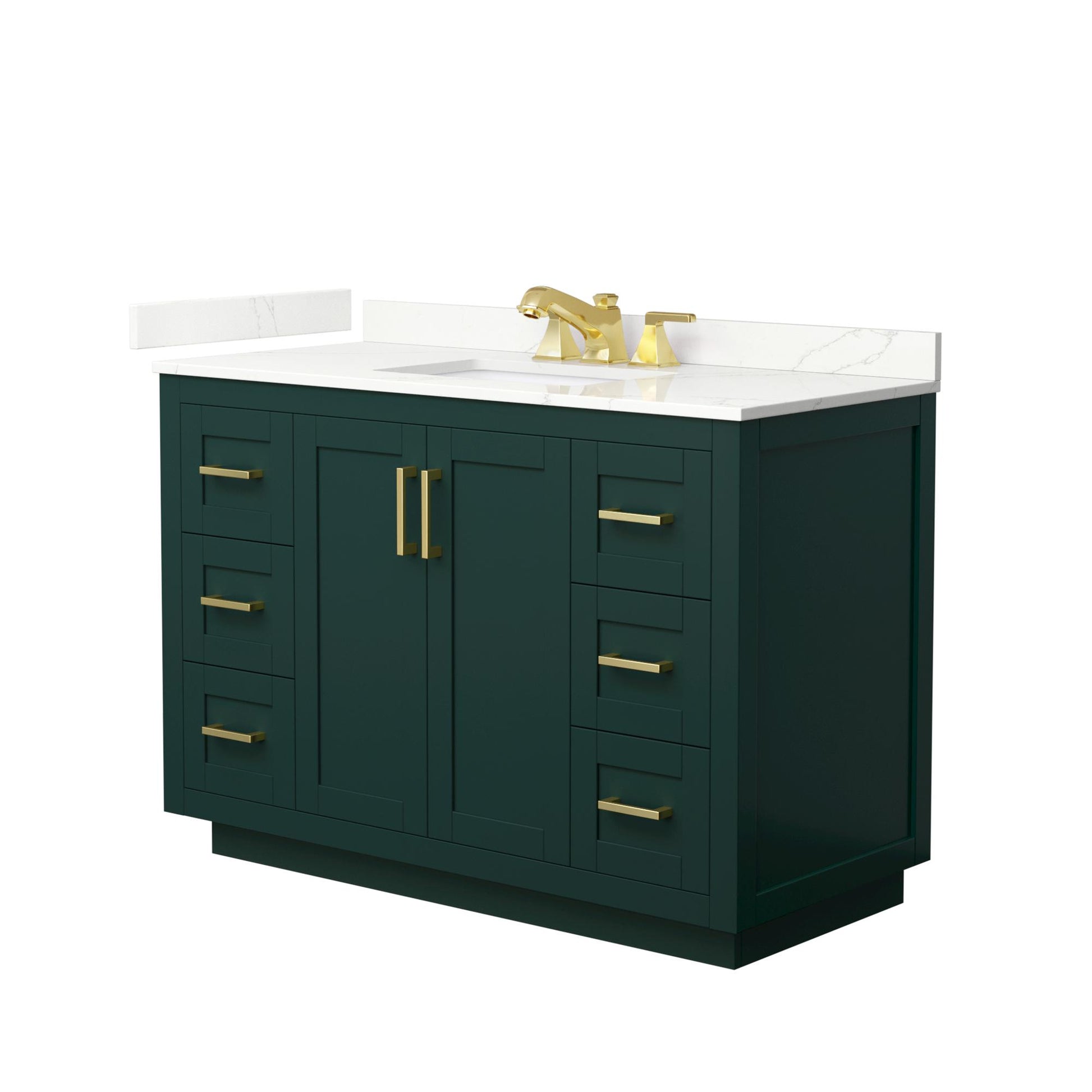 Wyndham Collection Miranda 48" Single Bathroom Vanity in Green, Giotto Quartz Countertop, Undermount Square Sink (3-Hole), Brushed Gold Trim