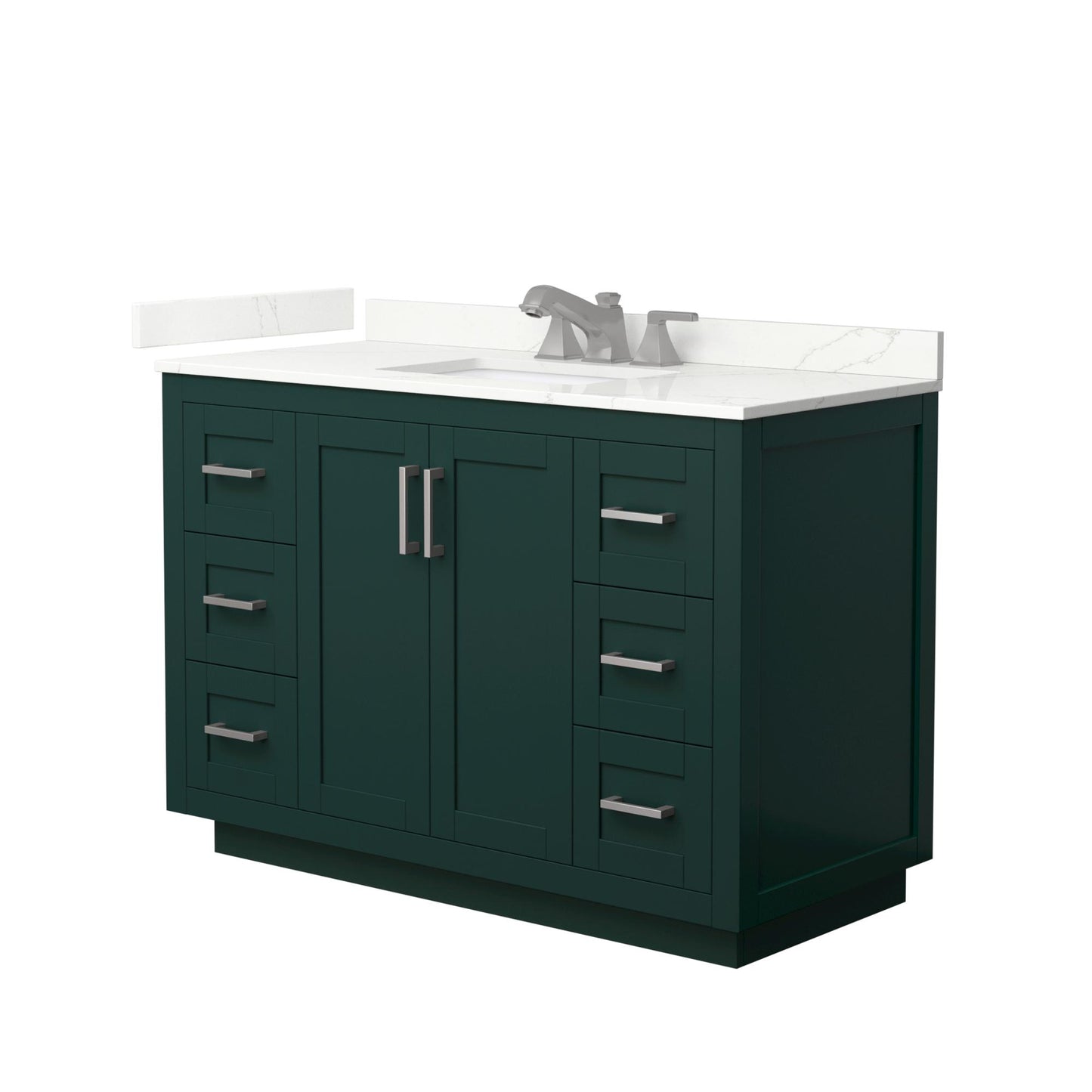 Wyndham Collection Miranda 48" Single Bathroom Vanity in Green, Giotto Quartz Countertop, Undermount Square Sink (3-Hole), Brushed Nickel Trim