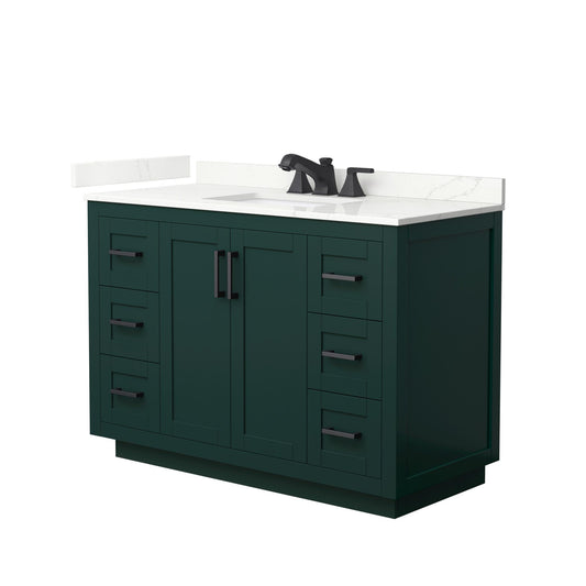 Wyndham Collection Miranda 48" Single Bathroom Vanity in Green, Giotto Quartz Countertop, Undermount Square Sink (3-Hole), Matte Black Trim