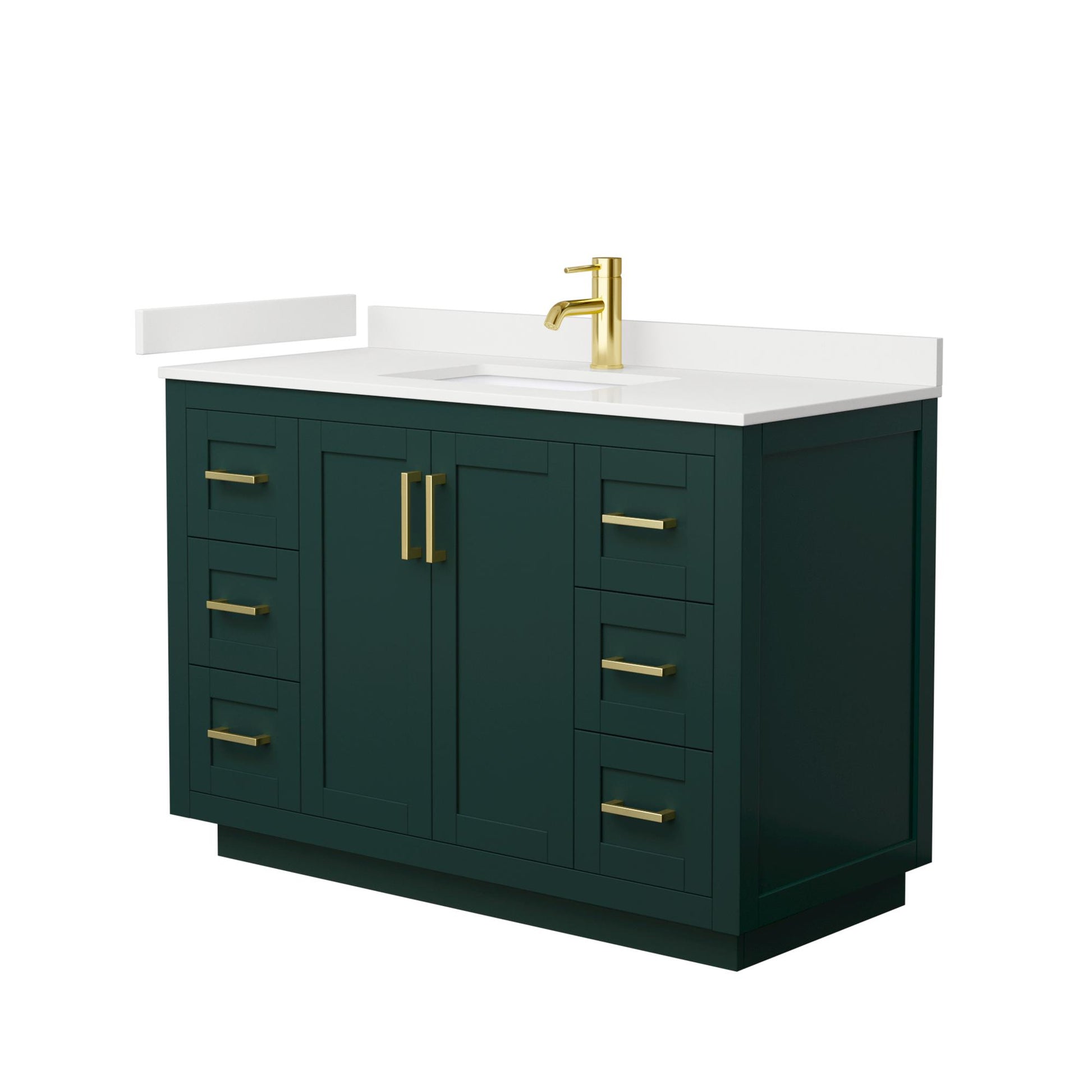 Wyndham Collection Miranda 48" Single Bathroom Vanity in Green, White Quartz Countertop, Undermount Square Sink (1-Hole), Brushed Gold Trim