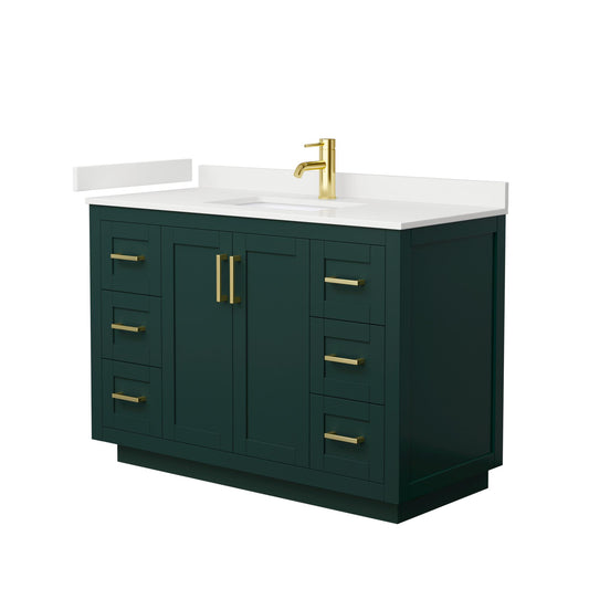 Wyndham Collection Miranda 48" Single Bathroom Vanity in Green, White Quartz Countertop, Undermount Square Sink (1-Hole), Brushed Gold Trim
