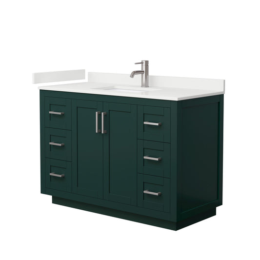 Wyndham Collection Miranda 48" Single Bathroom Vanity in Green, White Quartz Countertop, Undermount Square Sink (1-Hole), Brushed Nickel Trim