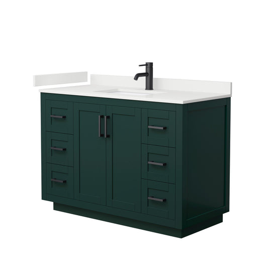 Wyndham Collection Miranda 48" Single Bathroom Vanity in Green, White Quartz Countertop, Undermount Square Sink (1-Hole), Matte Black Trim
