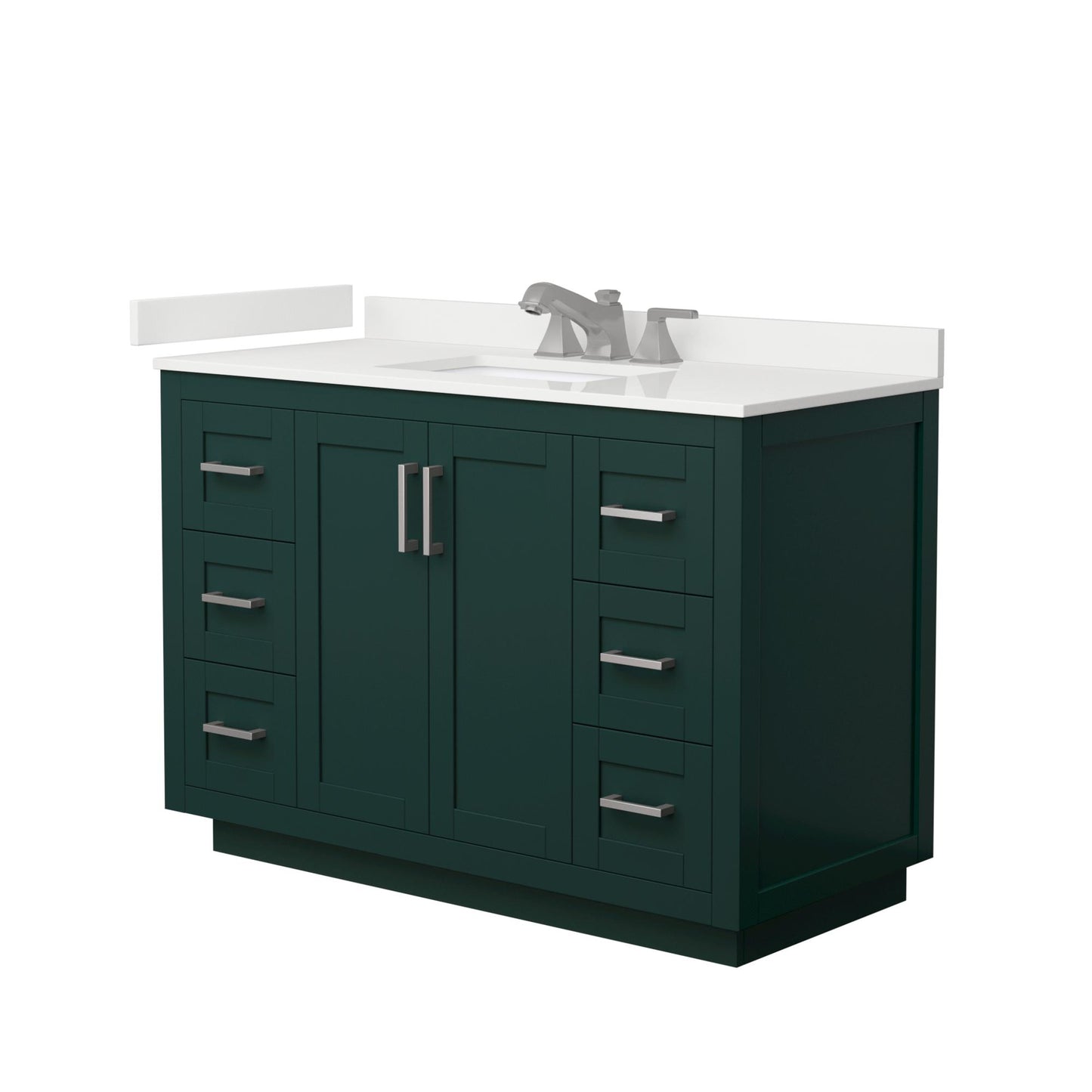 Wyndham Collection Miranda 48" Single Bathroom Vanity in Green, White Quartz Countertop, Undermount Square Sink (3-Hole), Brushed Nickel Trim