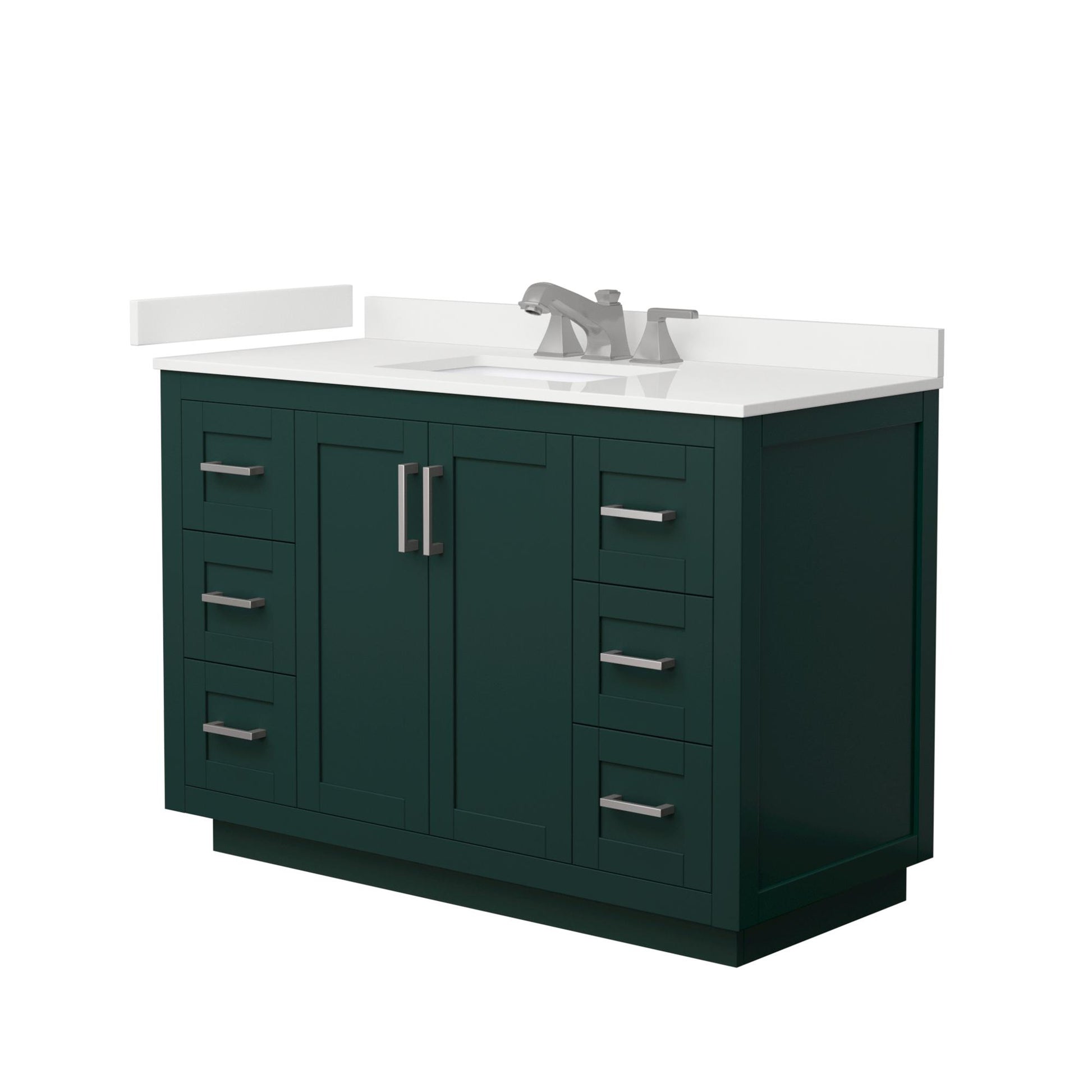 Wyndham Collection Miranda 48" Single Bathroom Vanity in Green, White Quartz Countertop, Undermount Square Sink (3-Hole), Brushed Nickel Trim