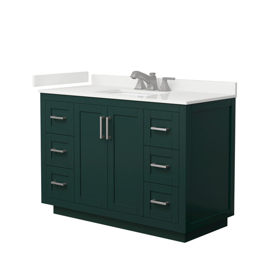Wyndham Collection Miranda 48" Single Bathroom Vanity in Green, White Quartz Countertop, Undermount Square Sink (3-Hole), Brushed Nickel Trim