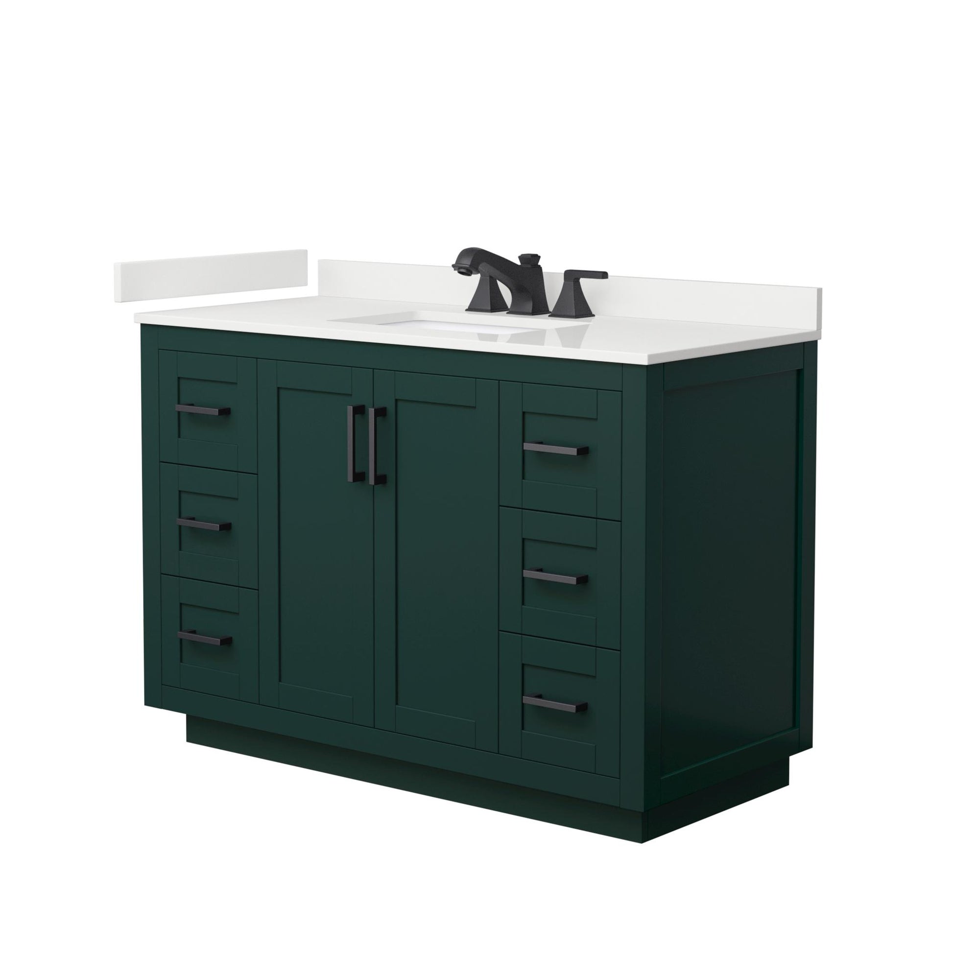 Wyndham Collection Miranda 48" Single Bathroom Vanity in Green, White Quartz Countertop, Undermount Square Sink (3-Hole), Matte Black Trim