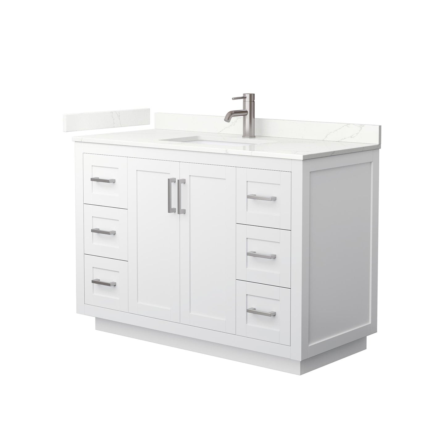 Wyndham Collection Miranda 48" Single Bathroom Vanity in White, Giotto Quartz Countertop, Undermount Square Sink (1-Hole), Brushed Nickel Trim