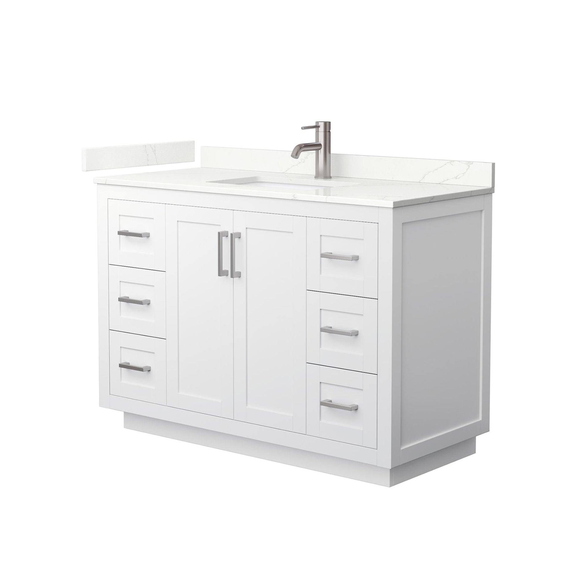 Wyndham Collection Miranda 48" Single Bathroom Vanity in White, Giotto Quartz Countertop, Undermount Square Sink (1-Hole), Brushed Nickel Trim