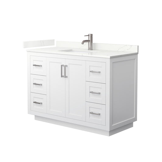 Wyndham Collection Miranda 48" Single Bathroom Vanity in White, Giotto Quartz Countertop, Undermount Square Sink (1-Hole), Brushed Nickel Trim