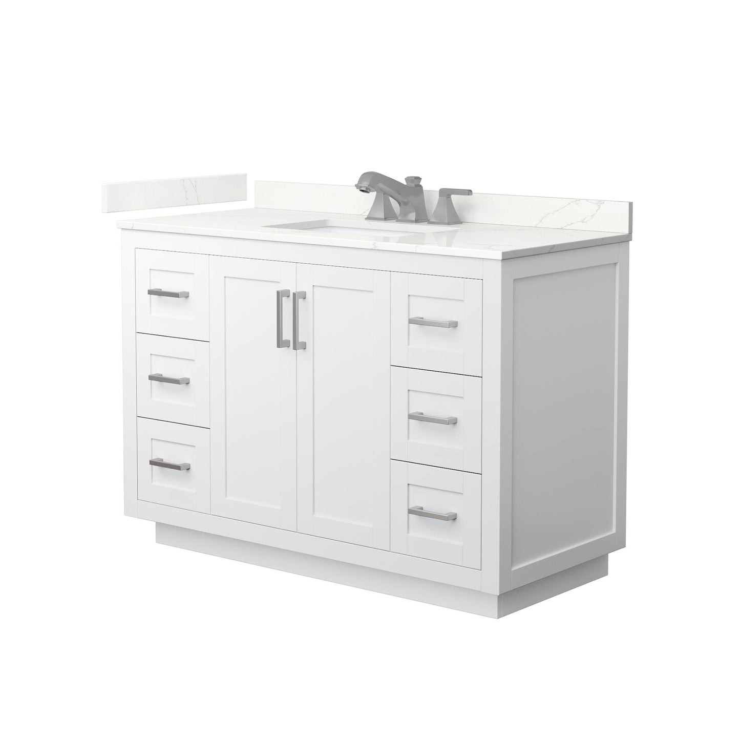 Wyndham Collection Miranda 48" Single Bathroom Vanity in White, Giotto Quartz Countertop, Undermount Square Sink (3-Hole), Brushed Nickel Trim