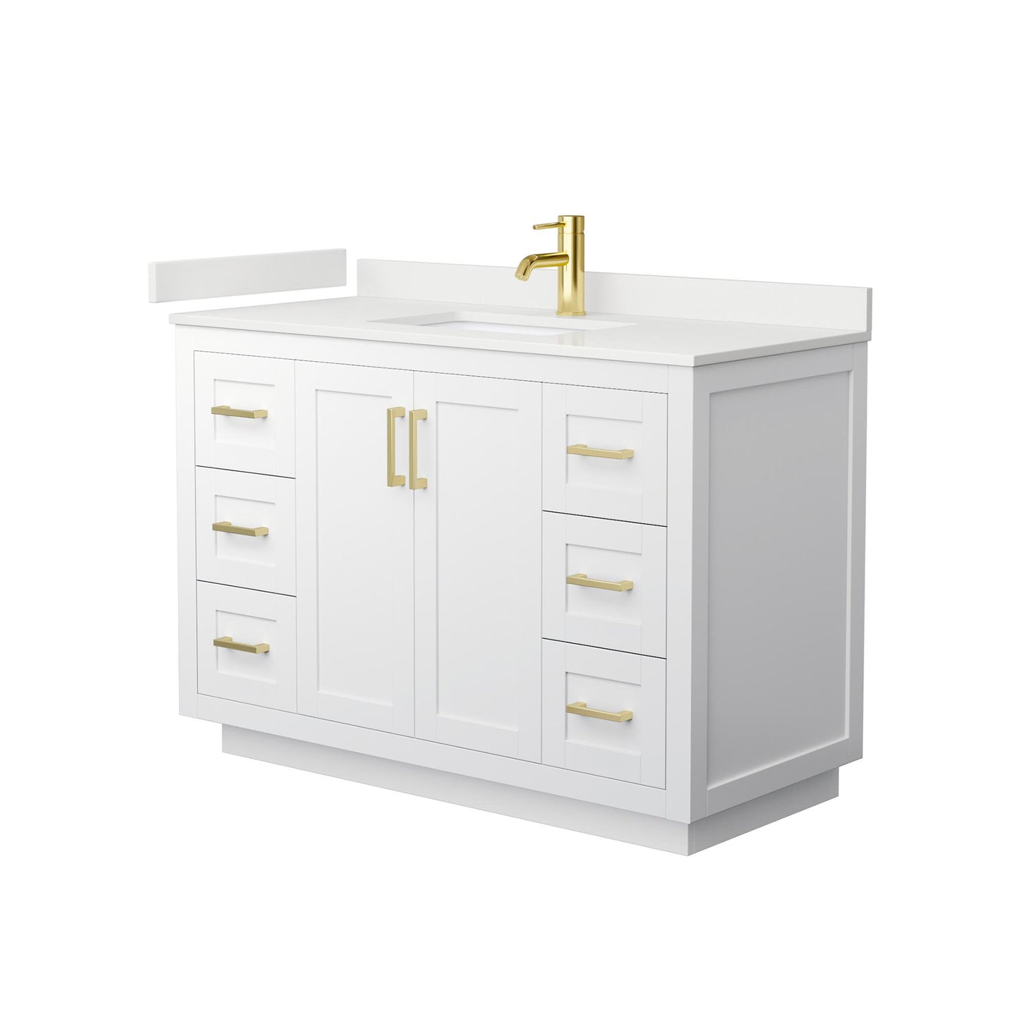 Wyndham Collection Miranda 48" Single Bathroom Vanity in White, White Quartz Countertop, Undermount Square Sink (1-Hole), Brushed Gold Trim
