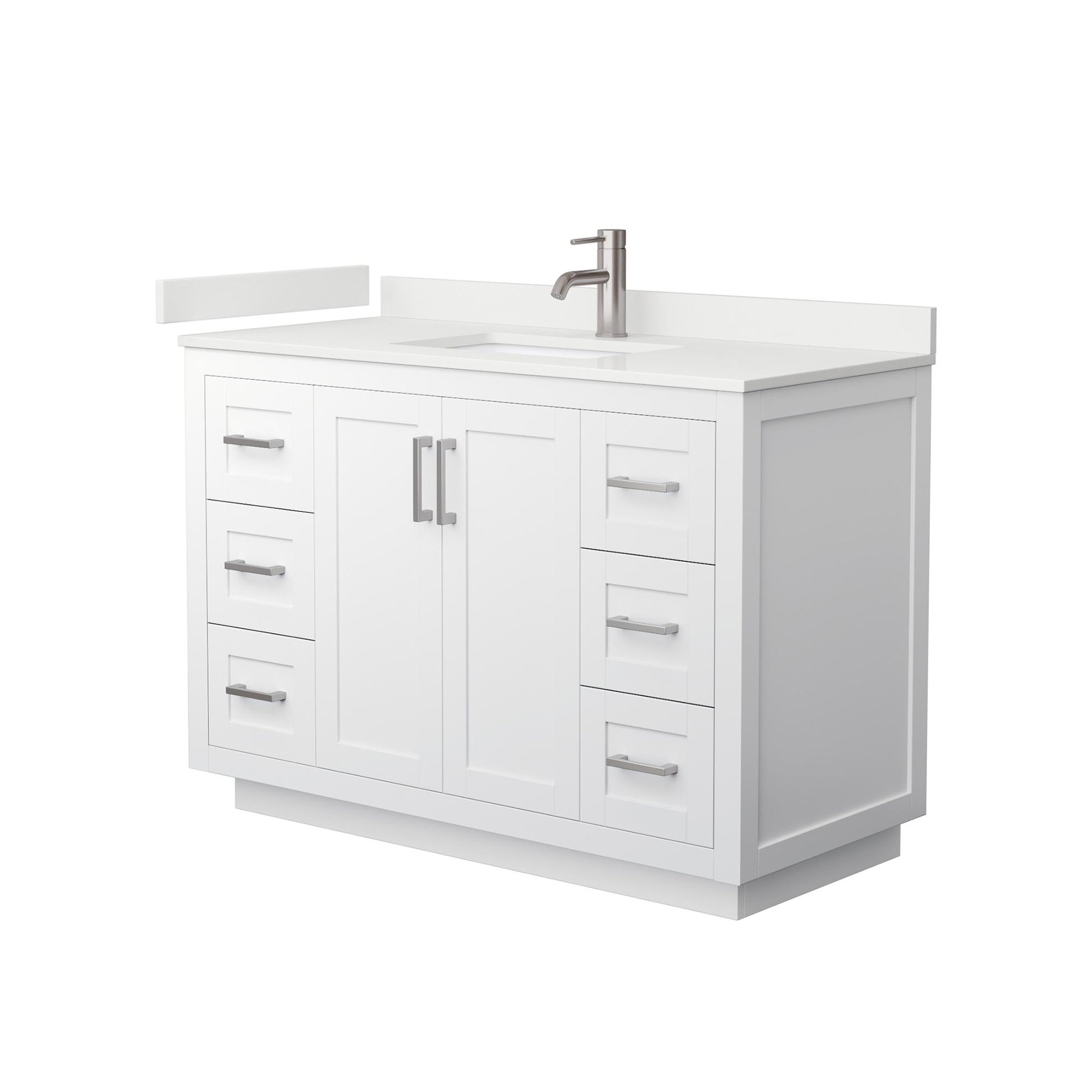 Wyndham Collection Miranda 48" Single Bathroom Vanity in White, White Quartz Countertop, Undermount Square Sink (1-Hole), Brushed Nickel Trim