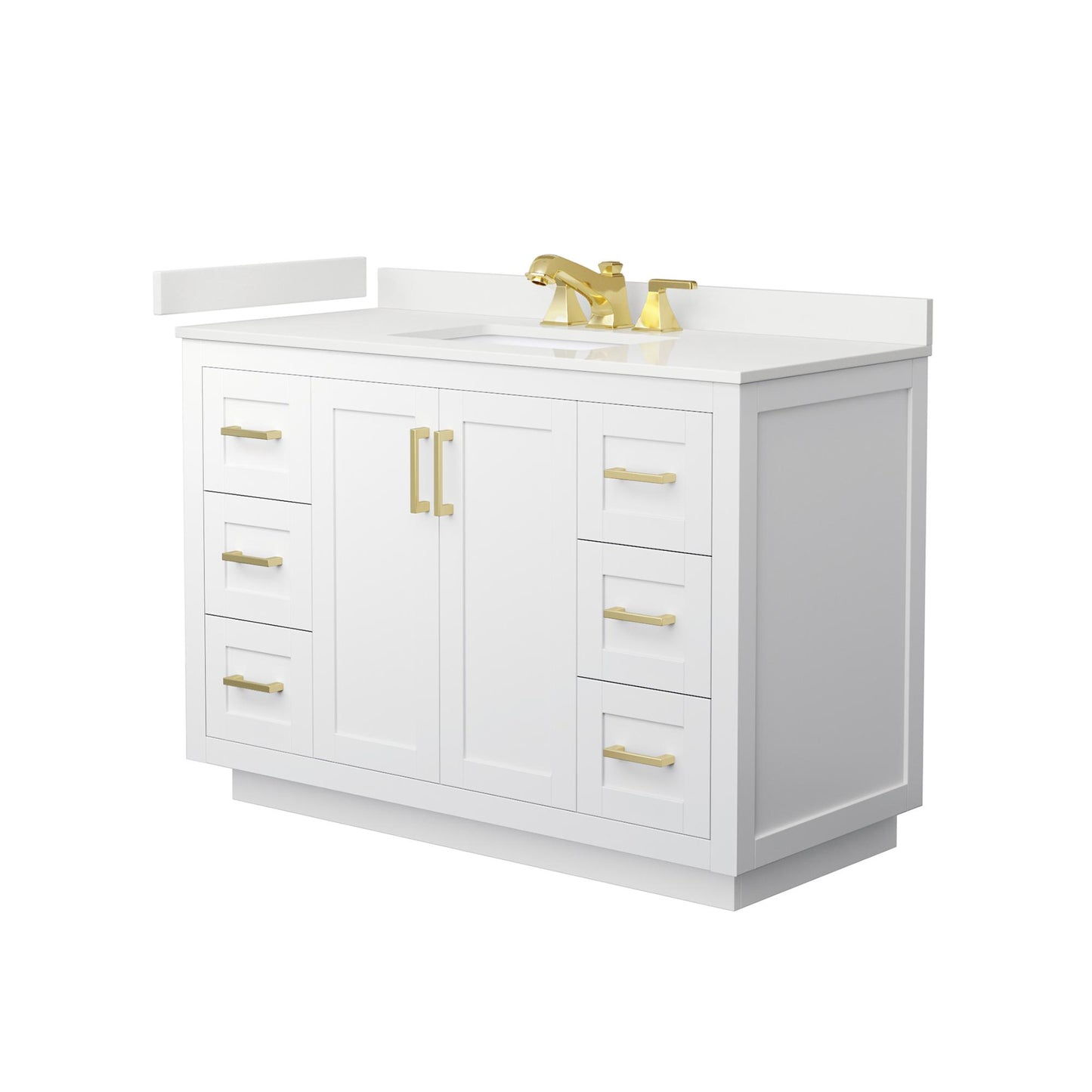 Wyndham Collection Miranda 48" Single Bathroom Vanity in White, White Quartz Countertop, Undermount Square Sink (3-Hole), Brushed Gold Trim