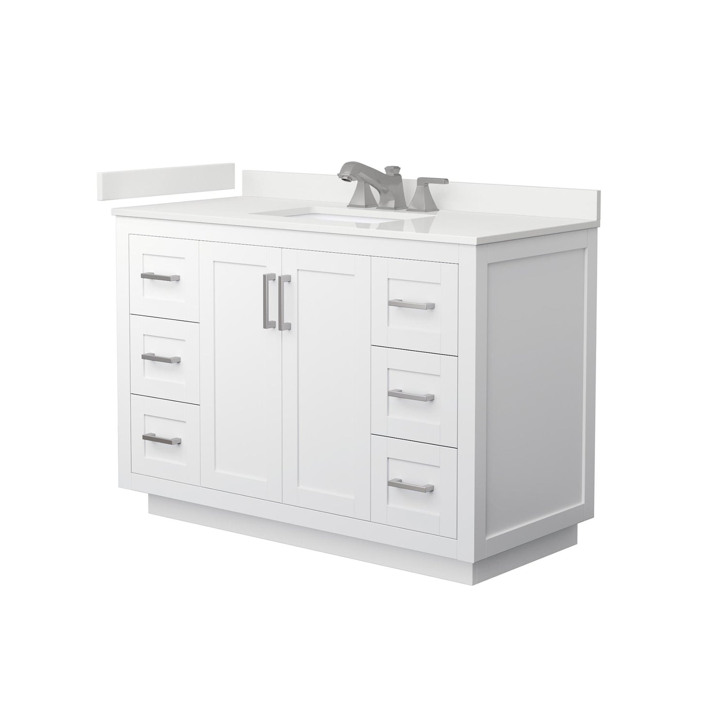 Wyndham Collection Miranda 48" Single Bathroom Vanity in White, White Quartz Countertop, Undermount Square Sink (3-Hole), Brushed Nickel Trim