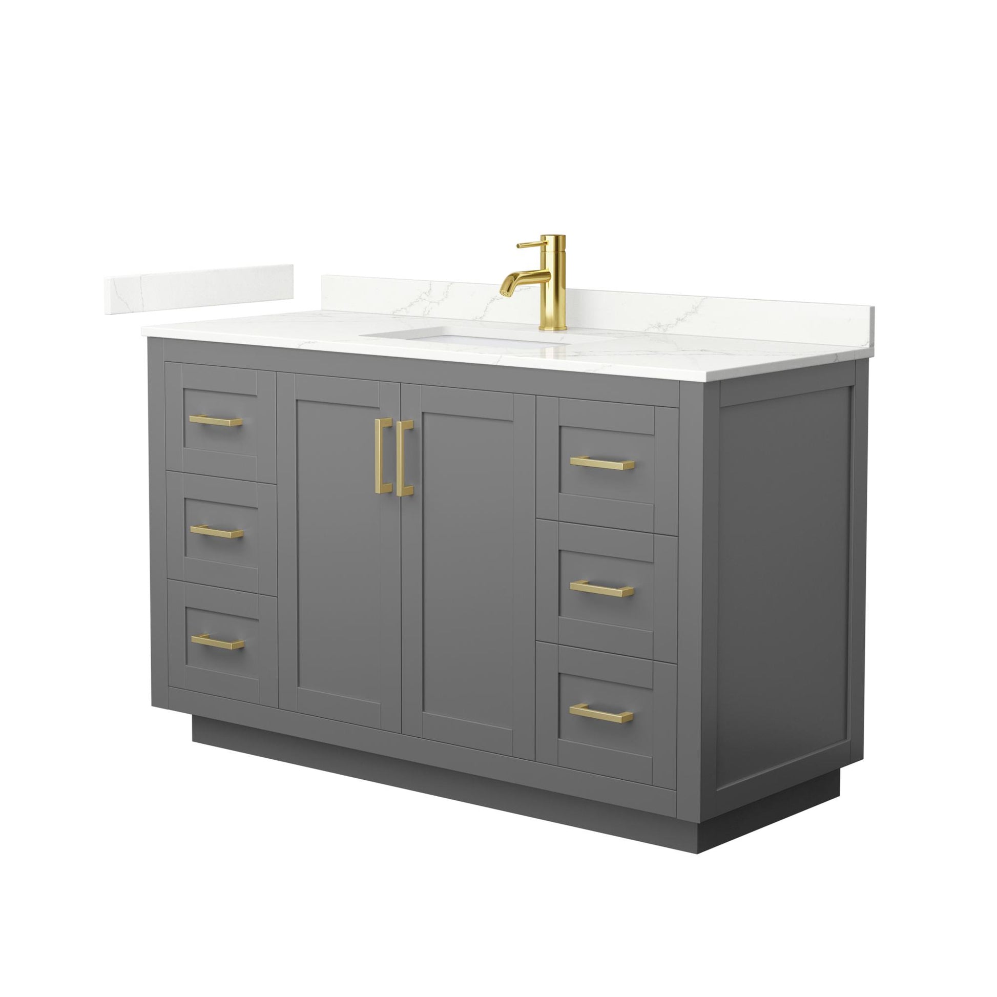 Wyndham Collection Miranda 54" Single Bathroom Vanity in Dark Gray, Giotto Quartz Countertop, Undermount Square Sink (1-Hole), Brushed Gold Trim