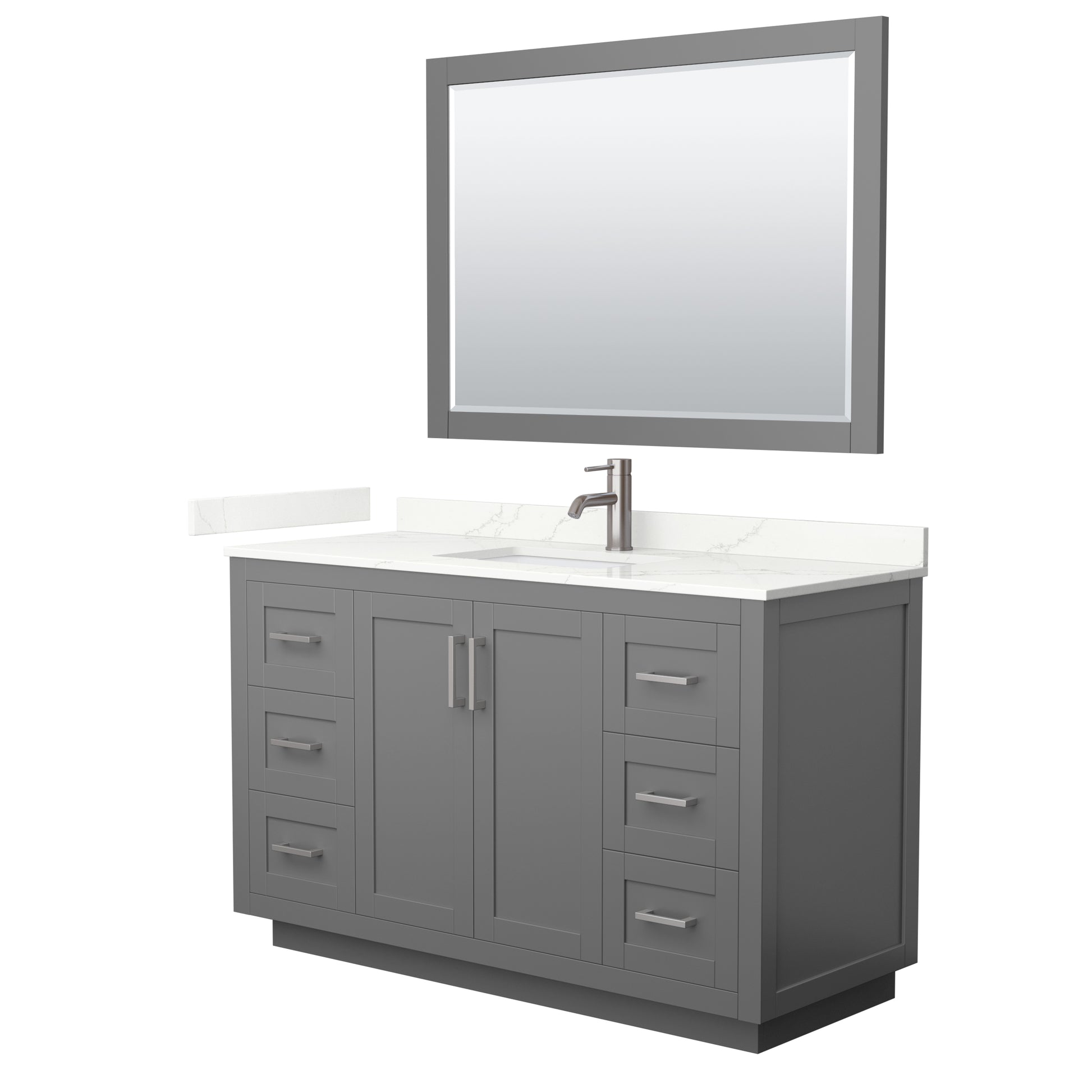 Wyndham Collection Miranda 54" Single Bathroom Vanity in Dark Gray, Giotto Quartz Countertop, Undermount Square Sink (1-Hole), Brushed Nickel Trim, 46" Mirror