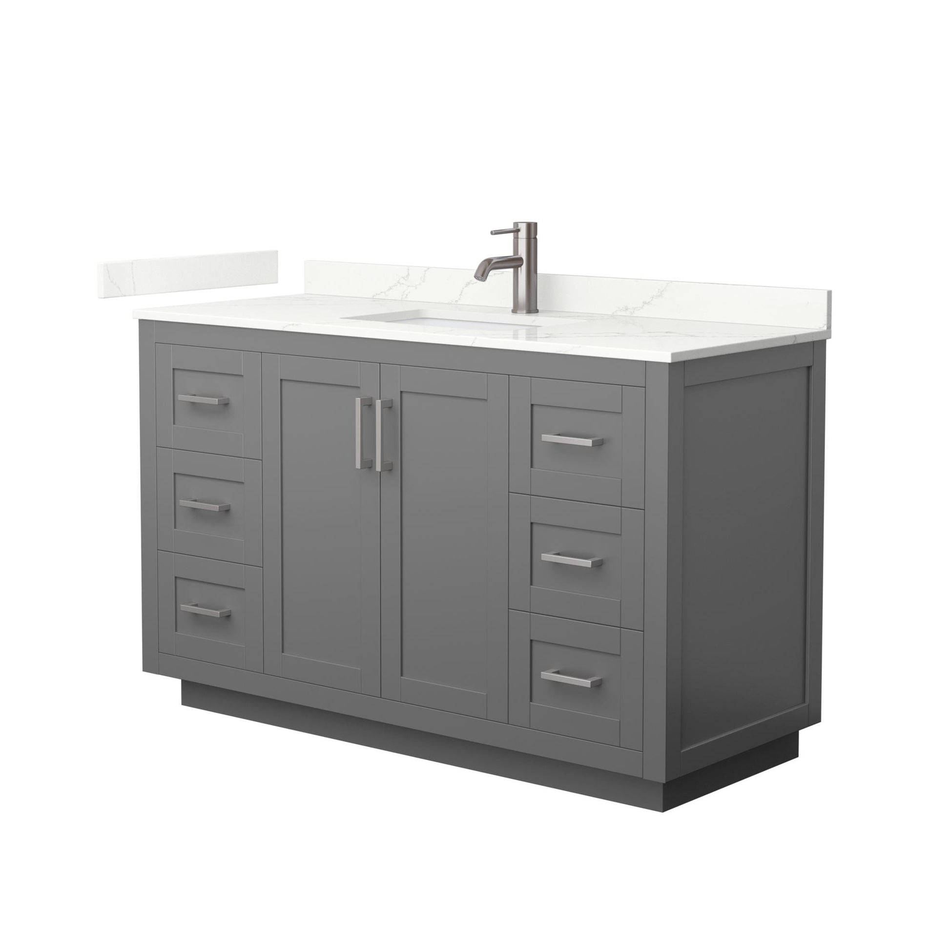 Wyndham Collection Miranda 54" Single Bathroom Vanity in Dark Gray, Giotto Quartz Countertop, Undermount Square Sink (1-Hole), Brushed Nickel Trim