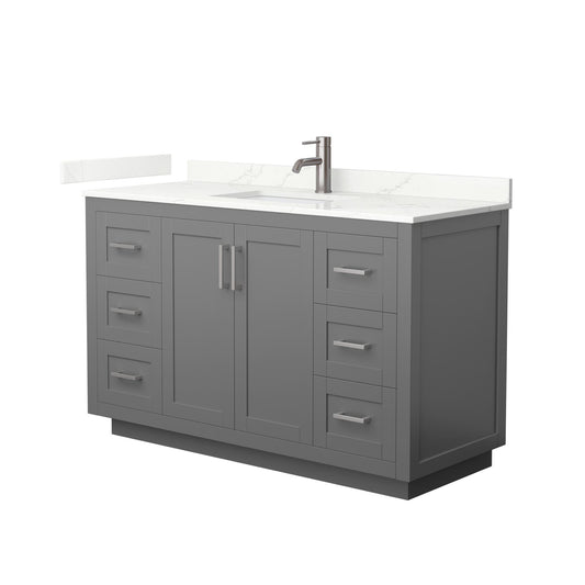 Wyndham Collection Miranda 54" Single Bathroom Vanity in Dark Gray, Giotto Quartz Countertop, Undermount Square Sink (1-Hole), Brushed Nickel Trim