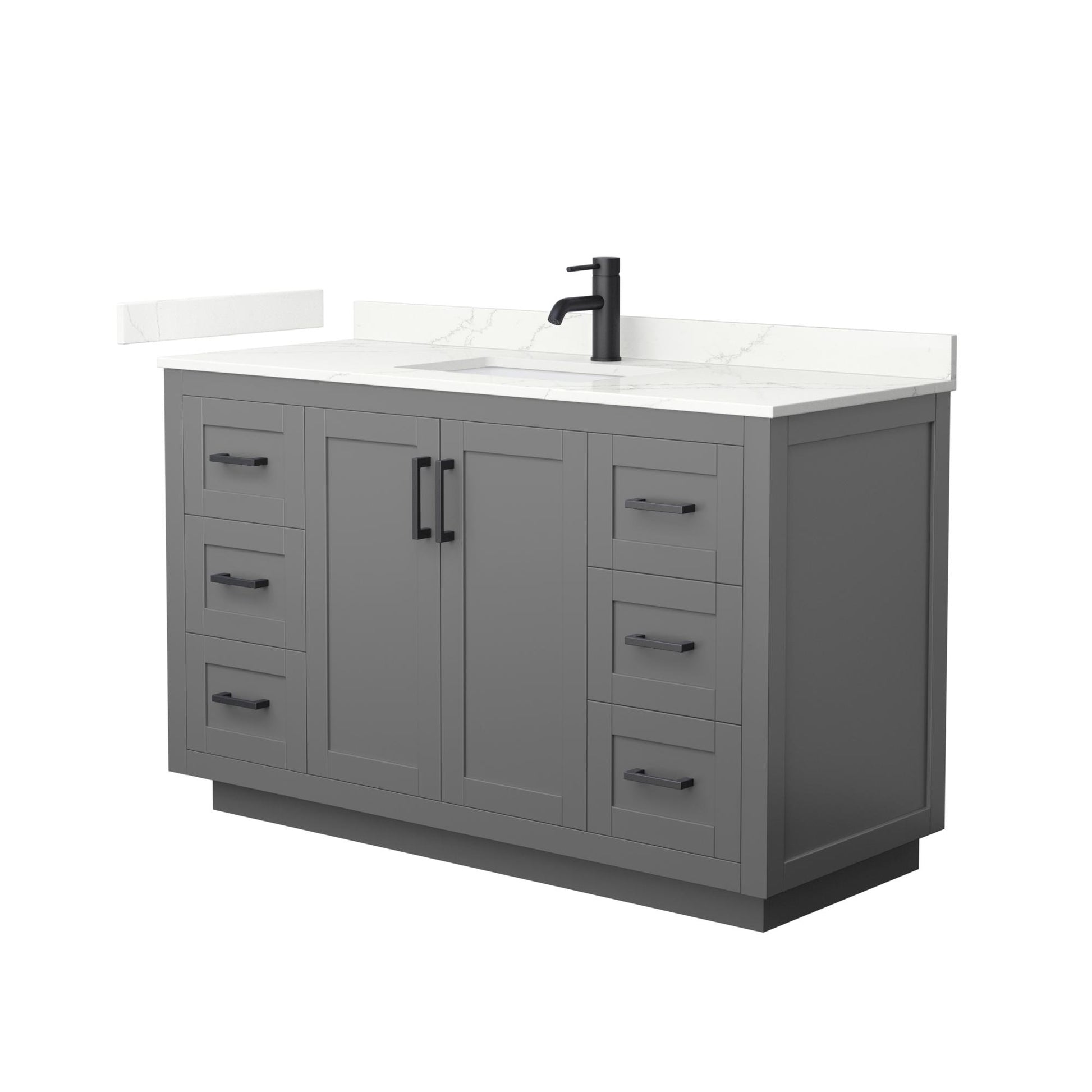 Wyndham Collection Miranda 54" Single Bathroom Vanity in Dark Gray, Giotto Quartz Countertop, Undermount Square Sink (1-Hole), Matte Black Trim