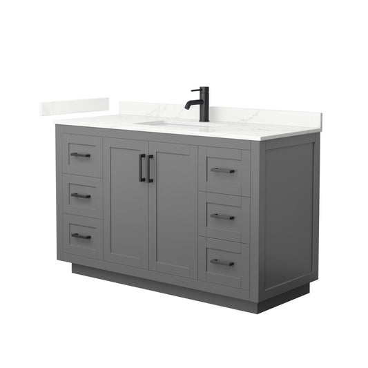 Wyndham Collection Miranda 54" Single Bathroom Vanity in Dark Gray, Giotto Quartz Countertop, Undermount Square Sink (1-Hole), Matte Black Trim