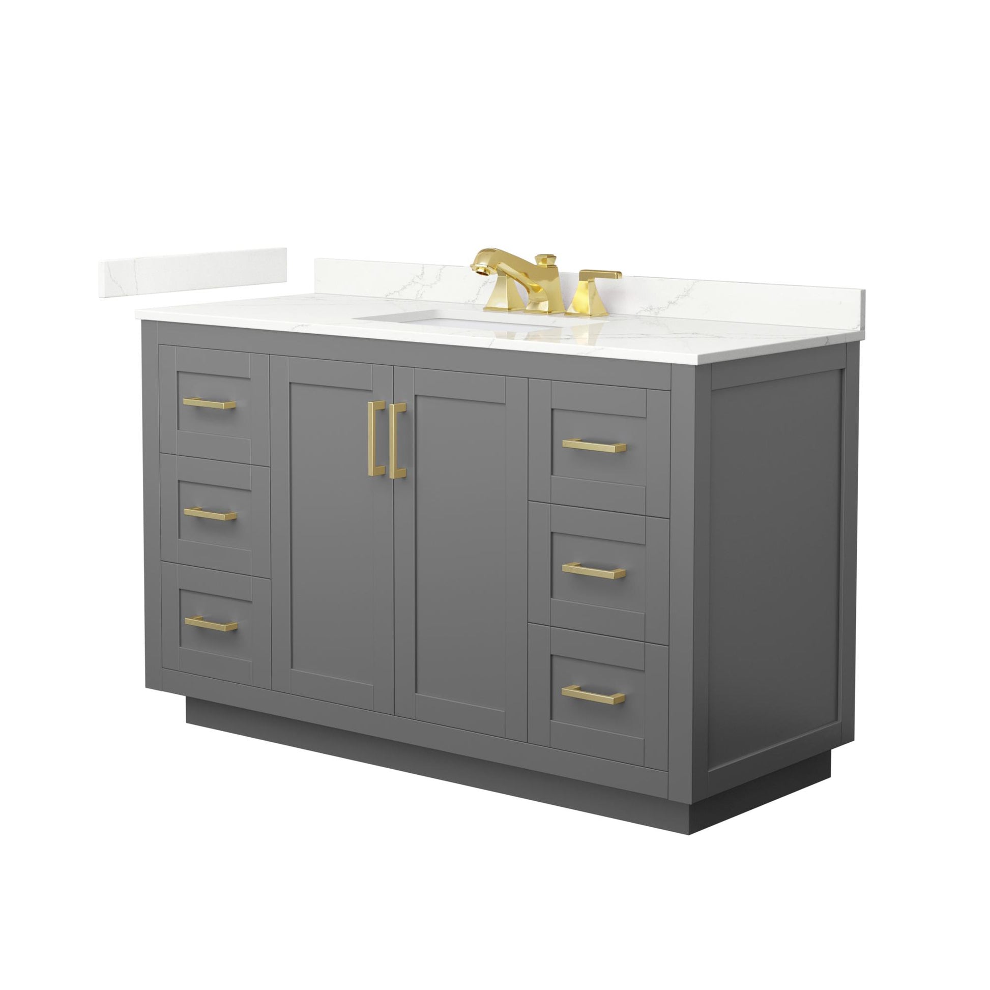 Wyndham Collection Miranda 54" Single Bathroom Vanity in Dark Gray, Giotto Quartz Countertop, Undermount Square Sink (3-Hole), Brushed Gold Trim