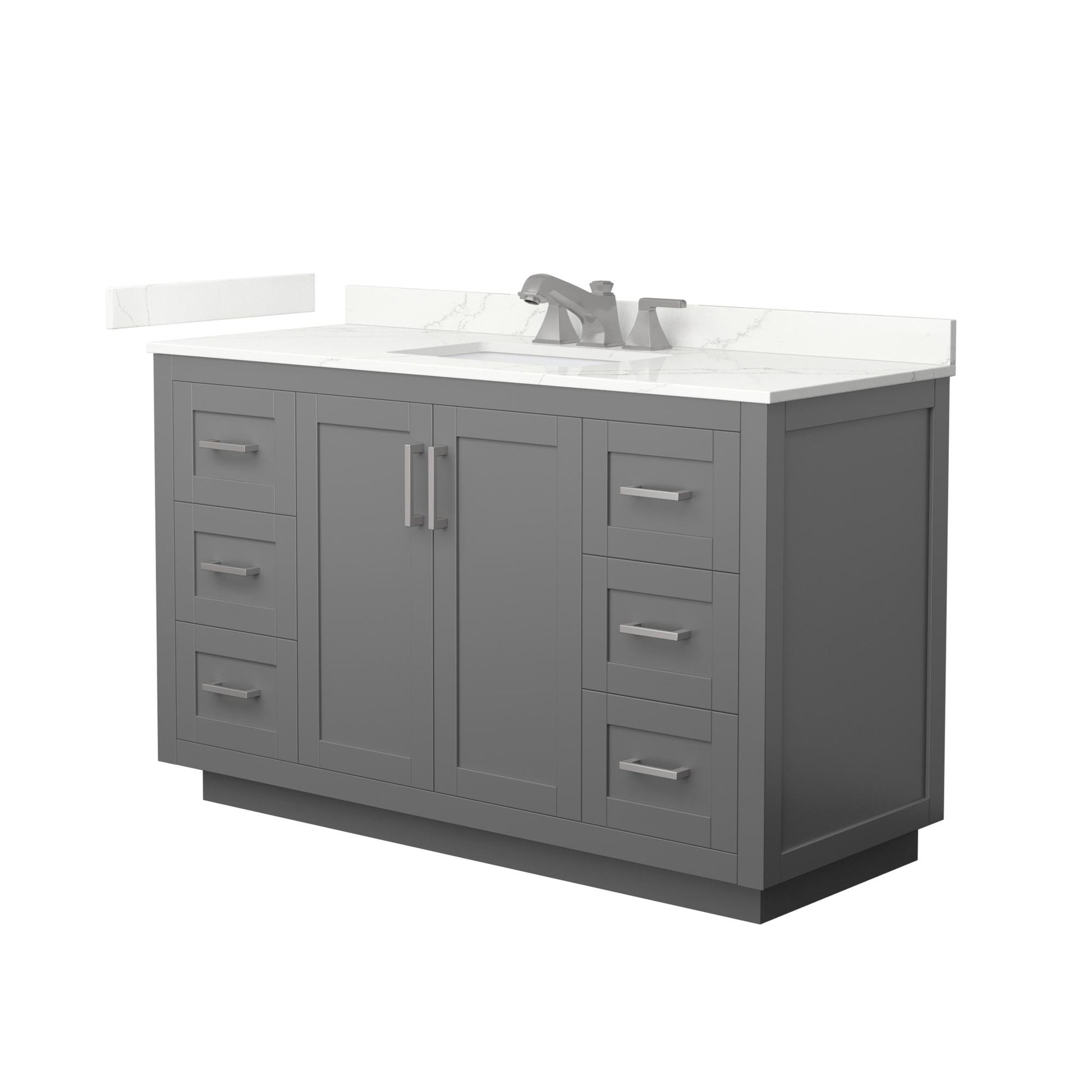 Wyndham Collection Miranda 54" Single Bathroom Vanity in Dark Gray, Giotto Quartz Countertop, Undermount Square Sink (3-Hole), Brushed Nickel Trim