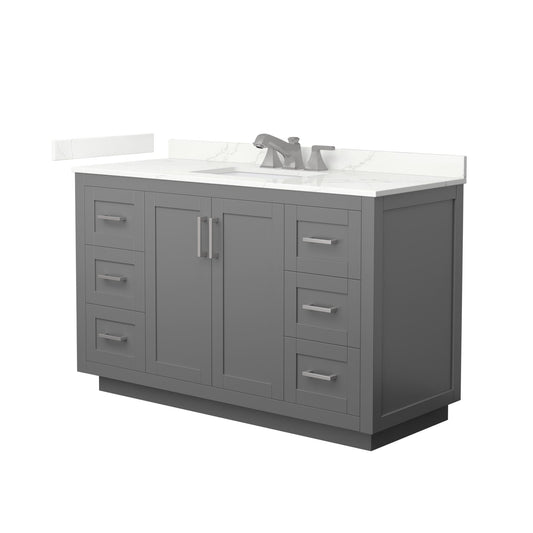 Wyndham Collection Miranda 54" Single Bathroom Vanity in Dark Gray, Giotto Quartz Countertop, Undermount Square Sink (3-Hole), Brushed Nickel Trim