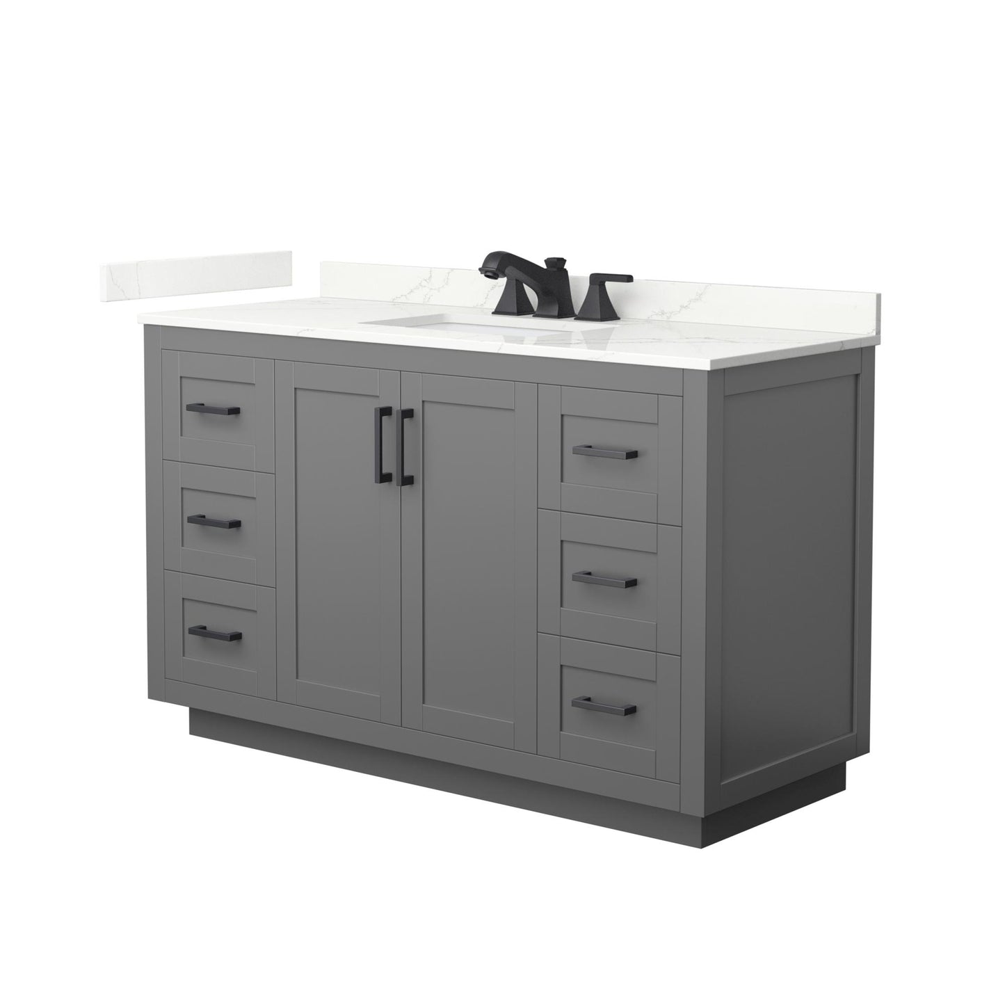 Wyndham Collection Miranda 54" Single Bathroom Vanity in Dark Gray, Giotto Quartz Countertop, Undermount Square Sink (3-Hole), Matte Black Trim